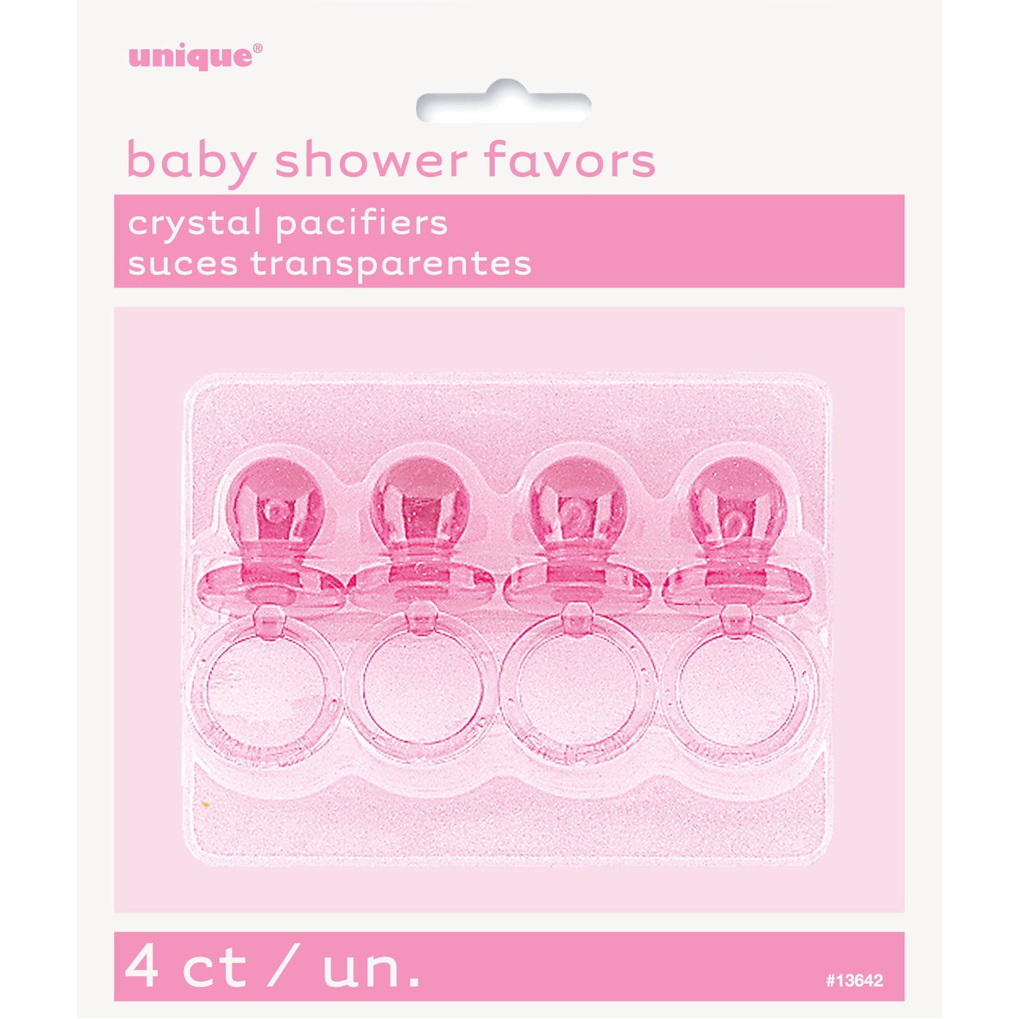 Baby Shower 4 Pink Crystal Pacifiers 2in