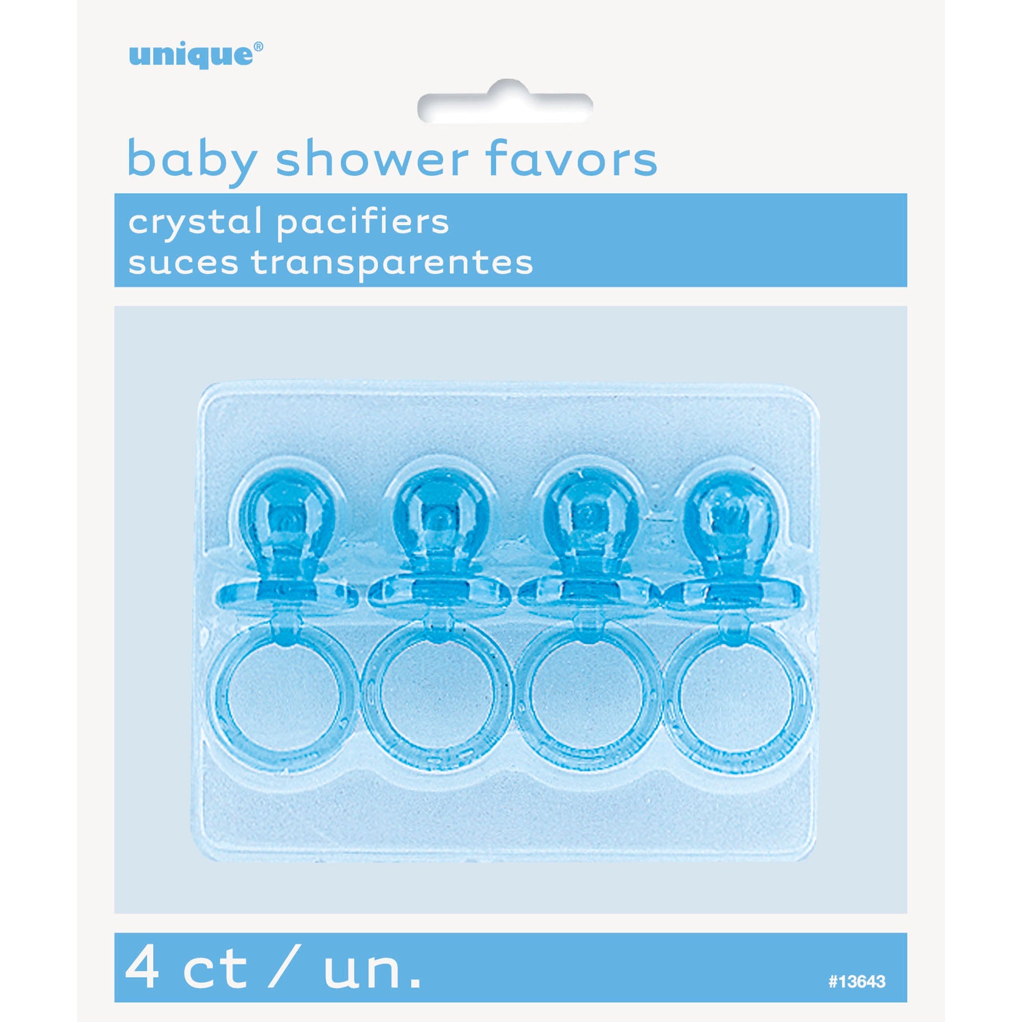 Baby Shower 4 Blue Crystal Pacifiers 2in 