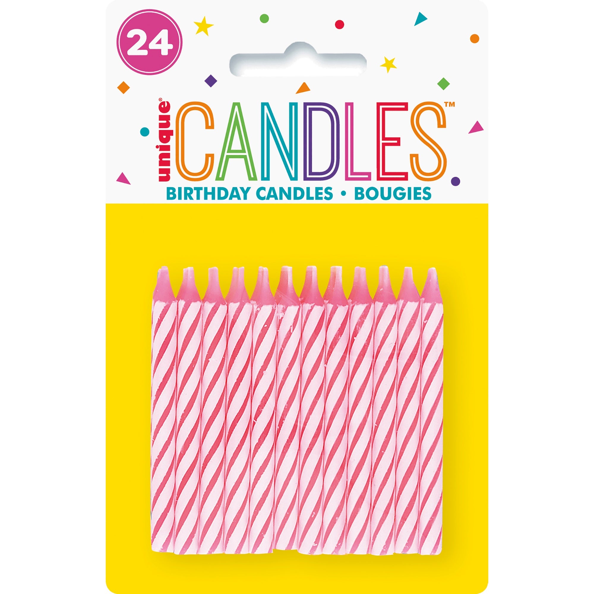 24 Birthday Candles Pink and White Spiral 2.5in