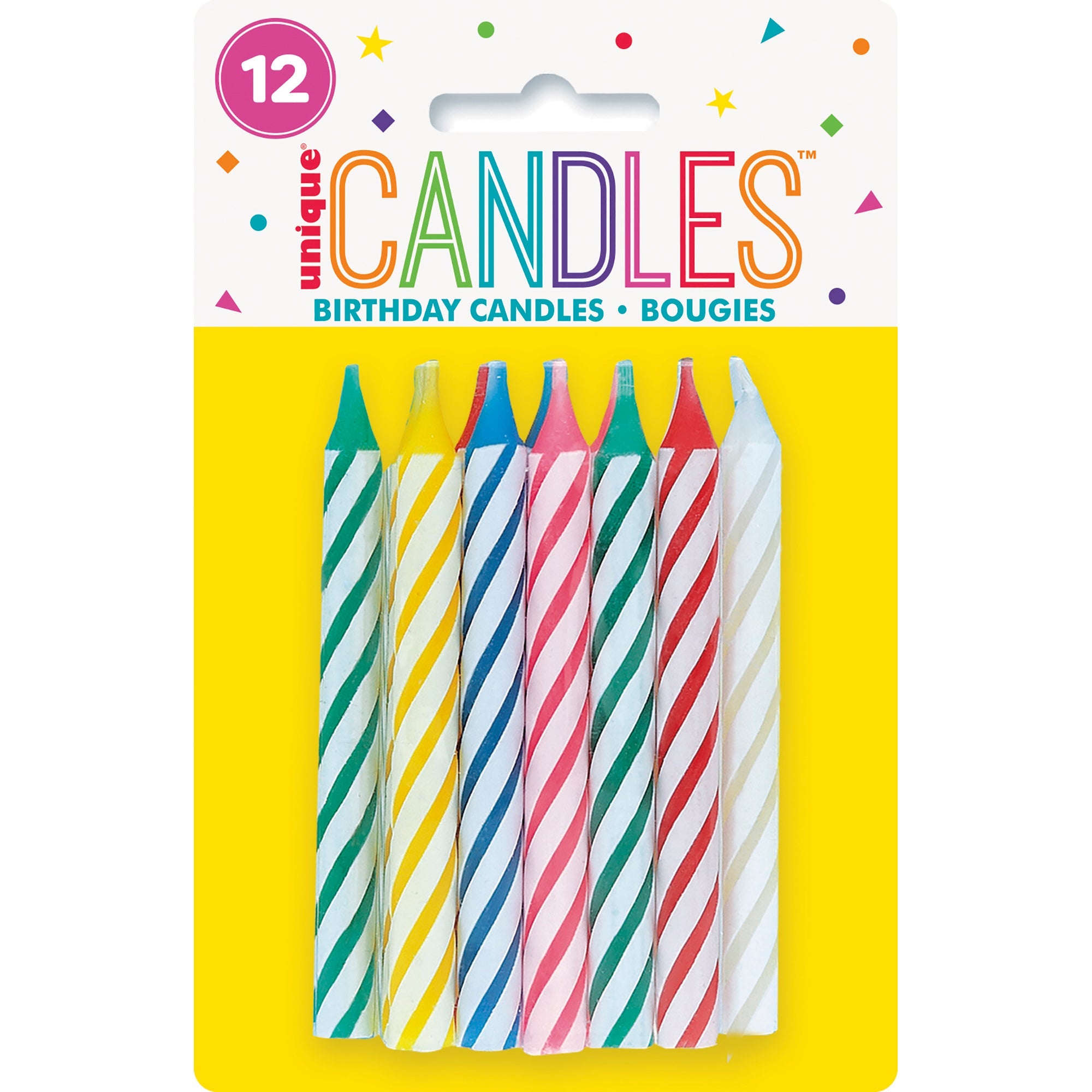 12 Birthday Candles Multi Spiral 3.25in