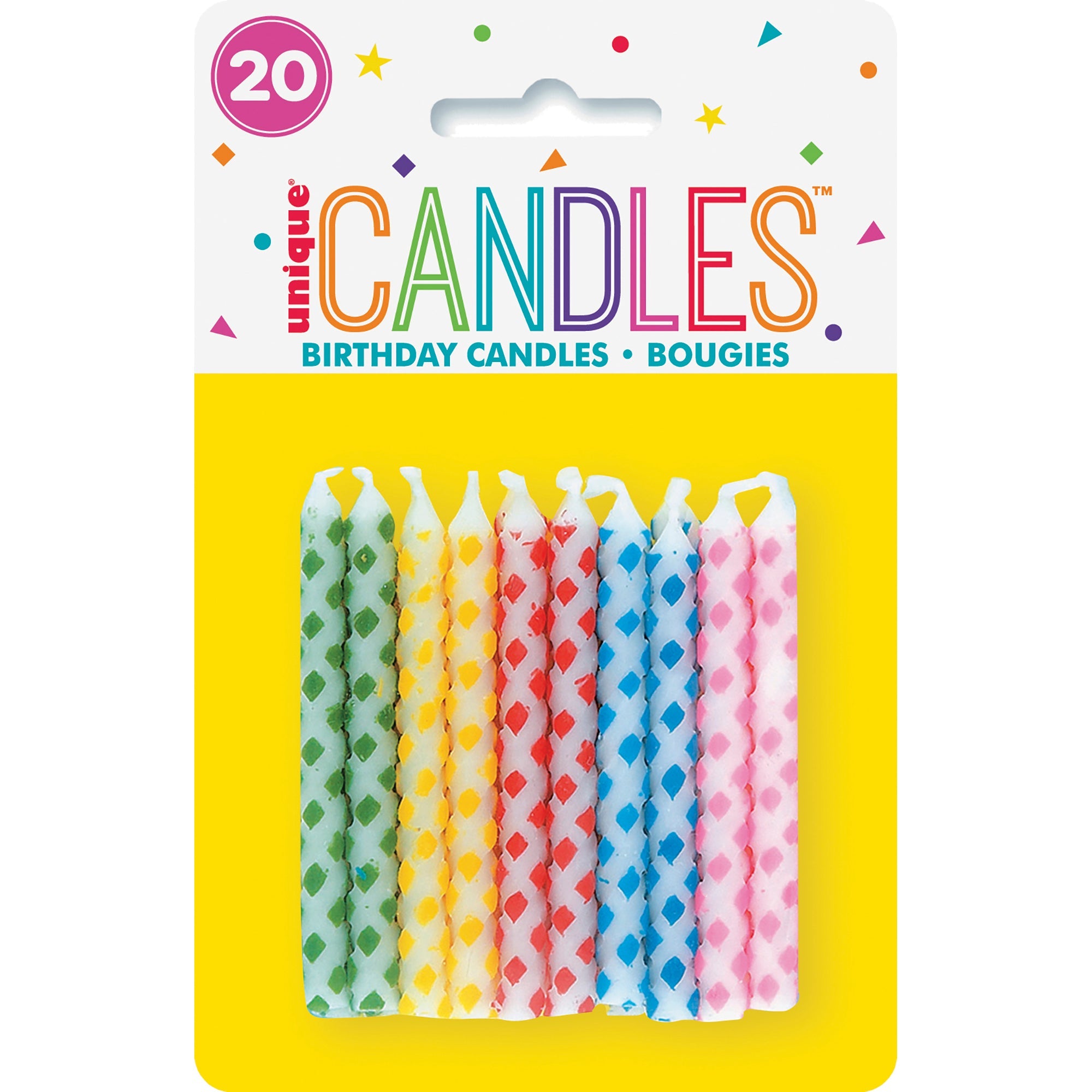 20 Birthday Candles Diamond Dots Multi 2.5in