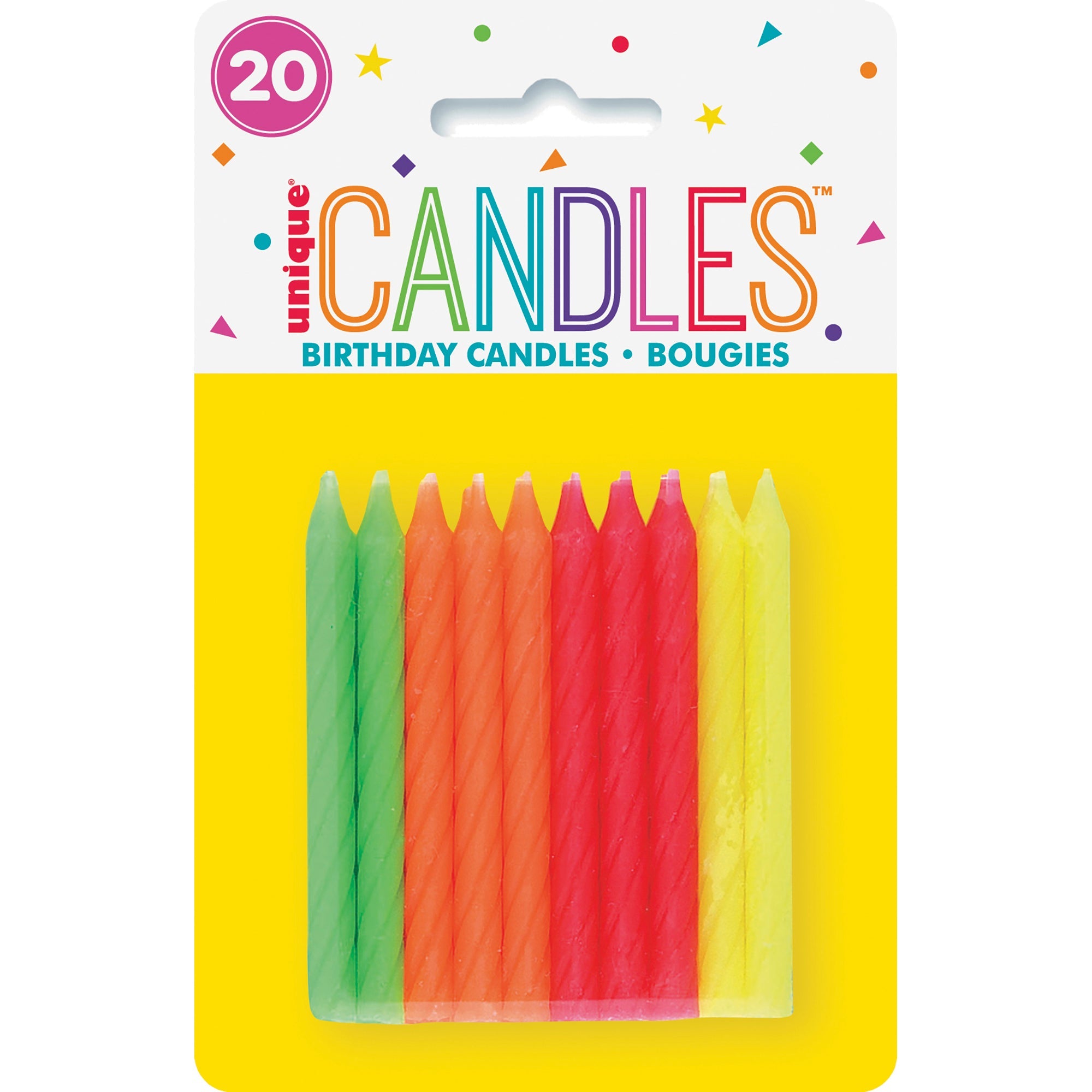 20 Birthday Candles Multi Neon Spiral 2.5in