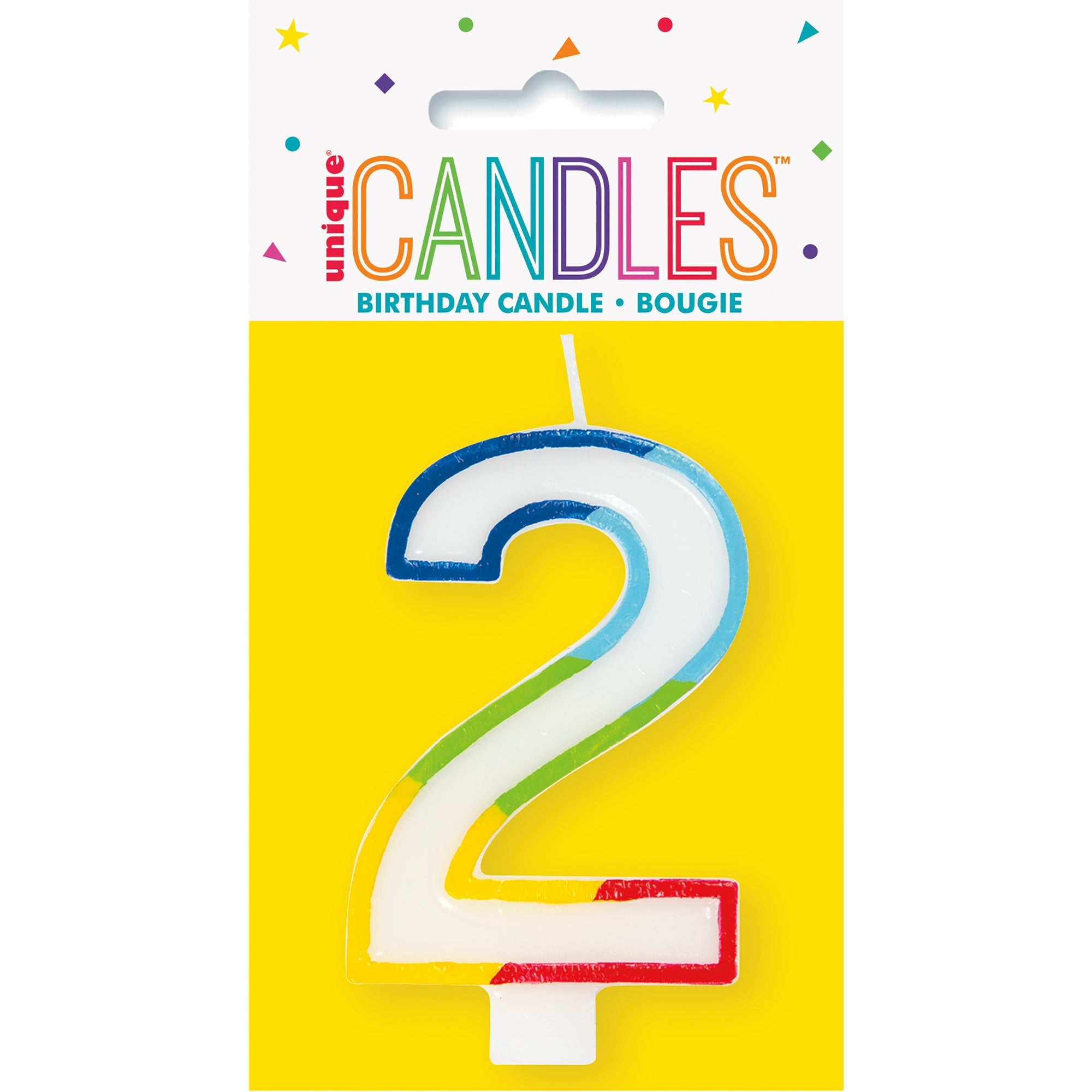Age 2 Rainbow Border Birthday Candle Printed One Side 3in