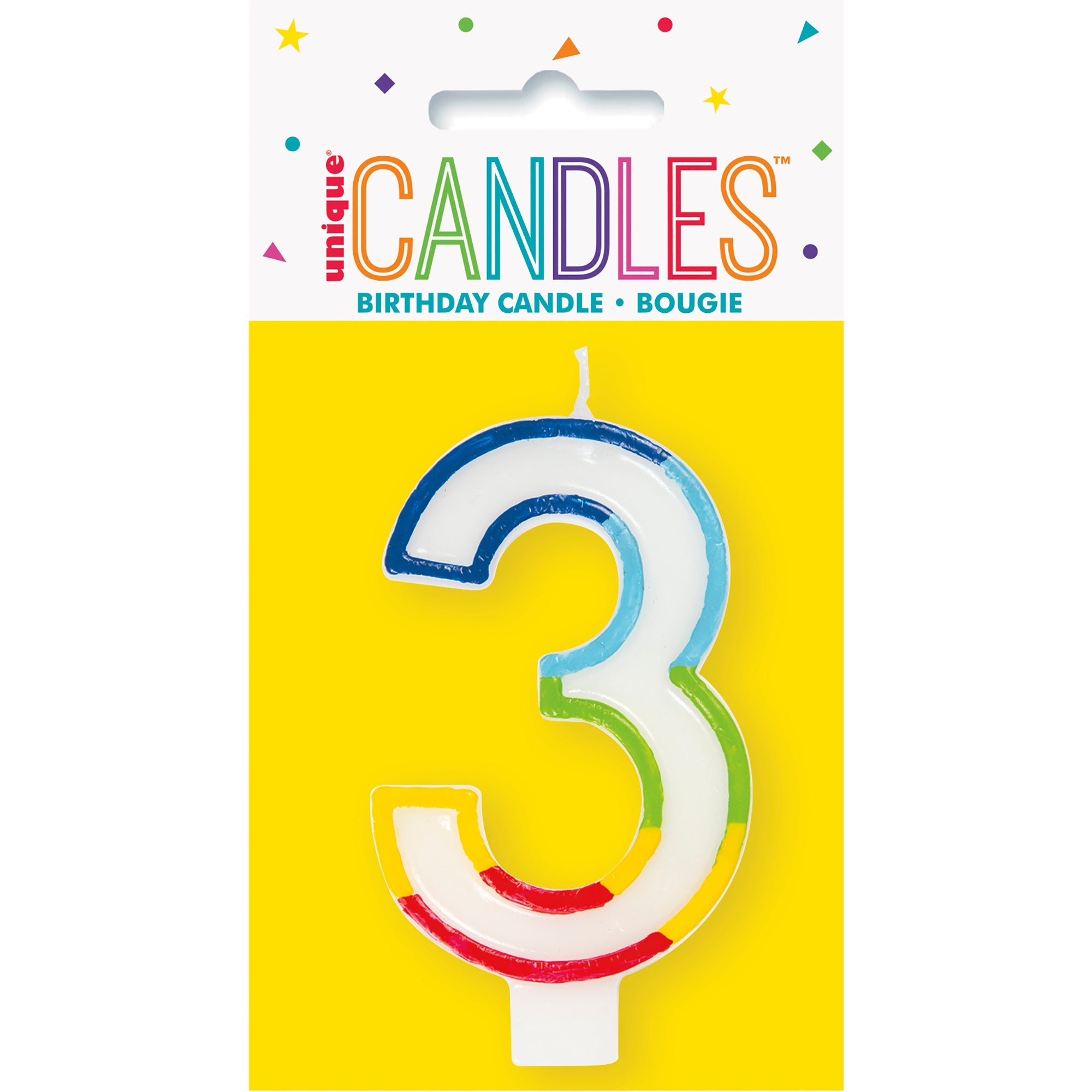 Age 3 Rainbow Border Birthday Candle Printed One Side 3in