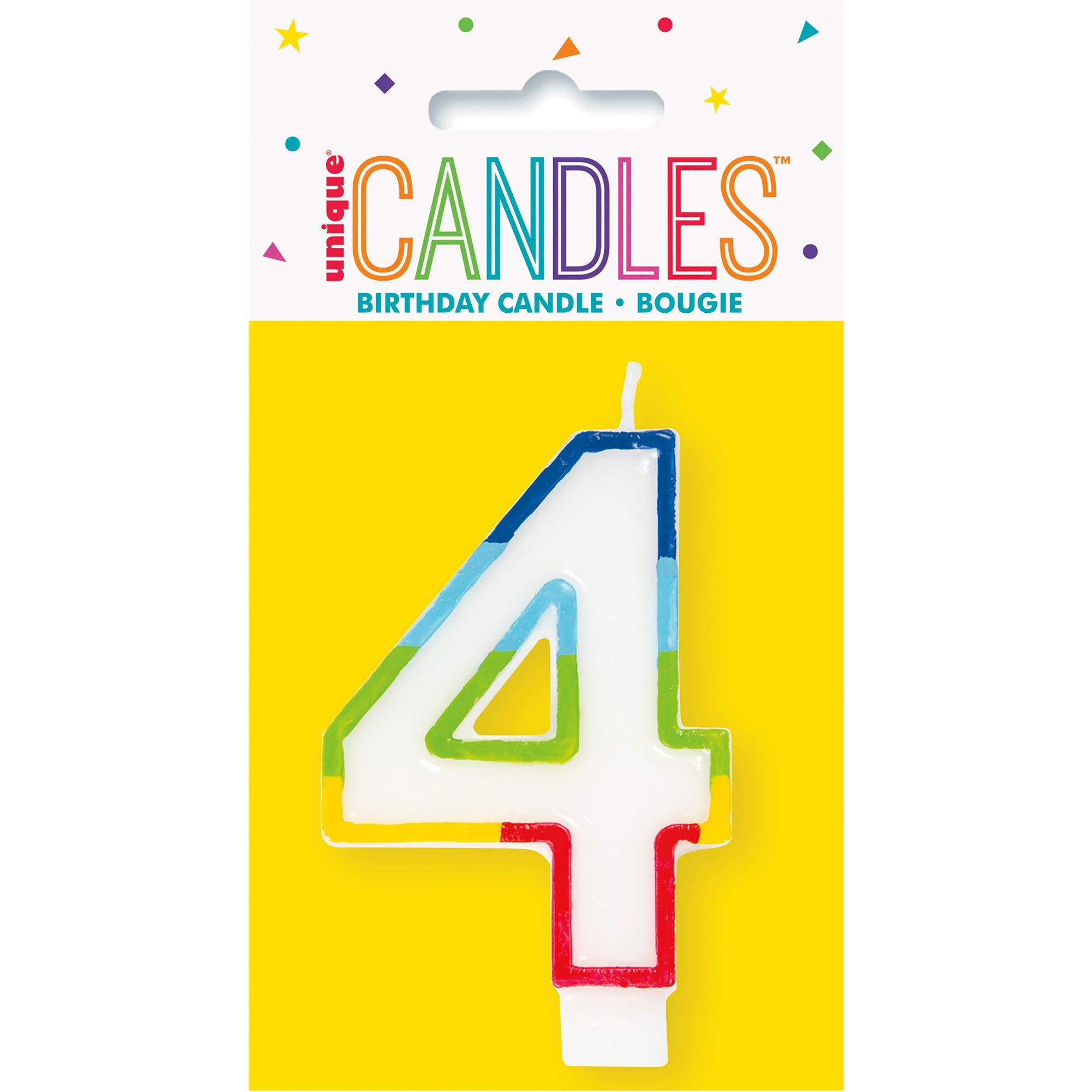 Age 4 Rainbow Border Birthday Candle Printed One Side 3in