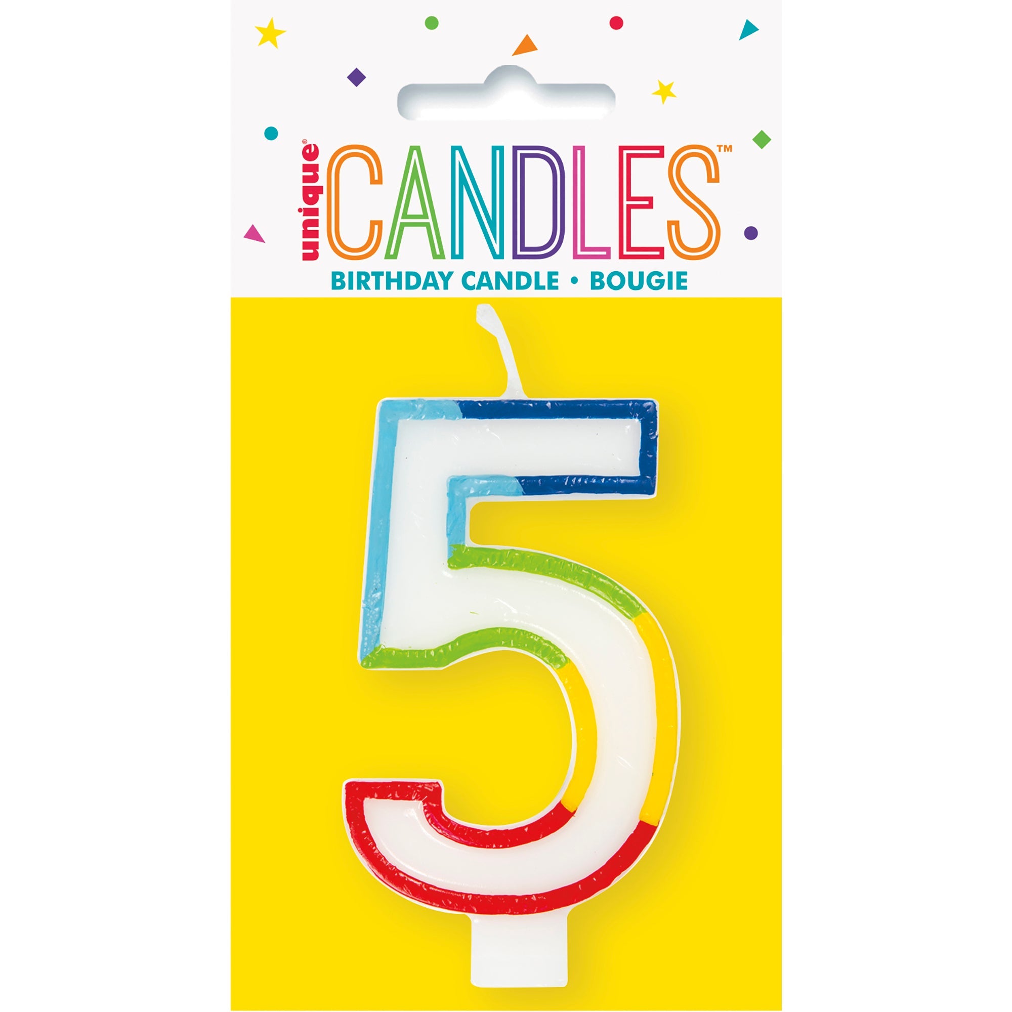 Age 5 Rainbow Border Birthday Candle Printed One Side 3in