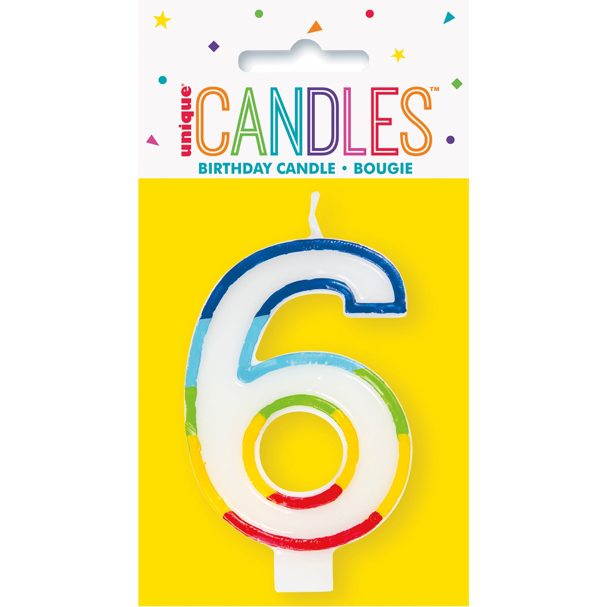 Age 6 Rainbow Border Birthday Candle Printed One Side 3in