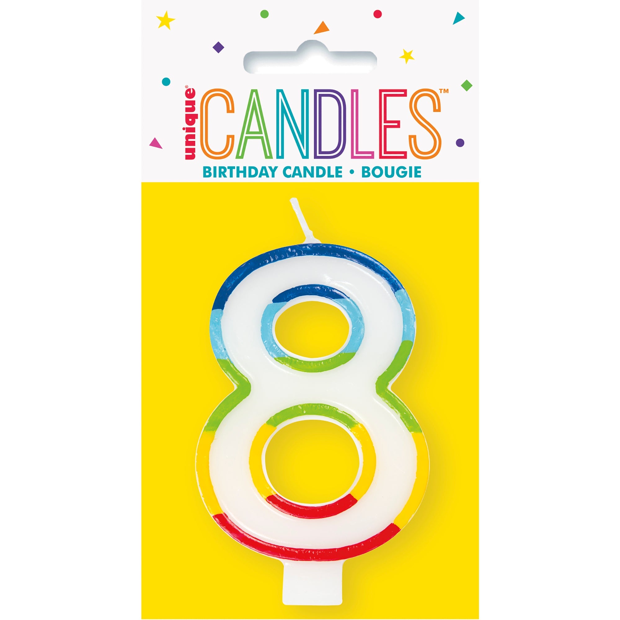 Age 8 Rainbow Border Birthday Candle Printed One Side 3in