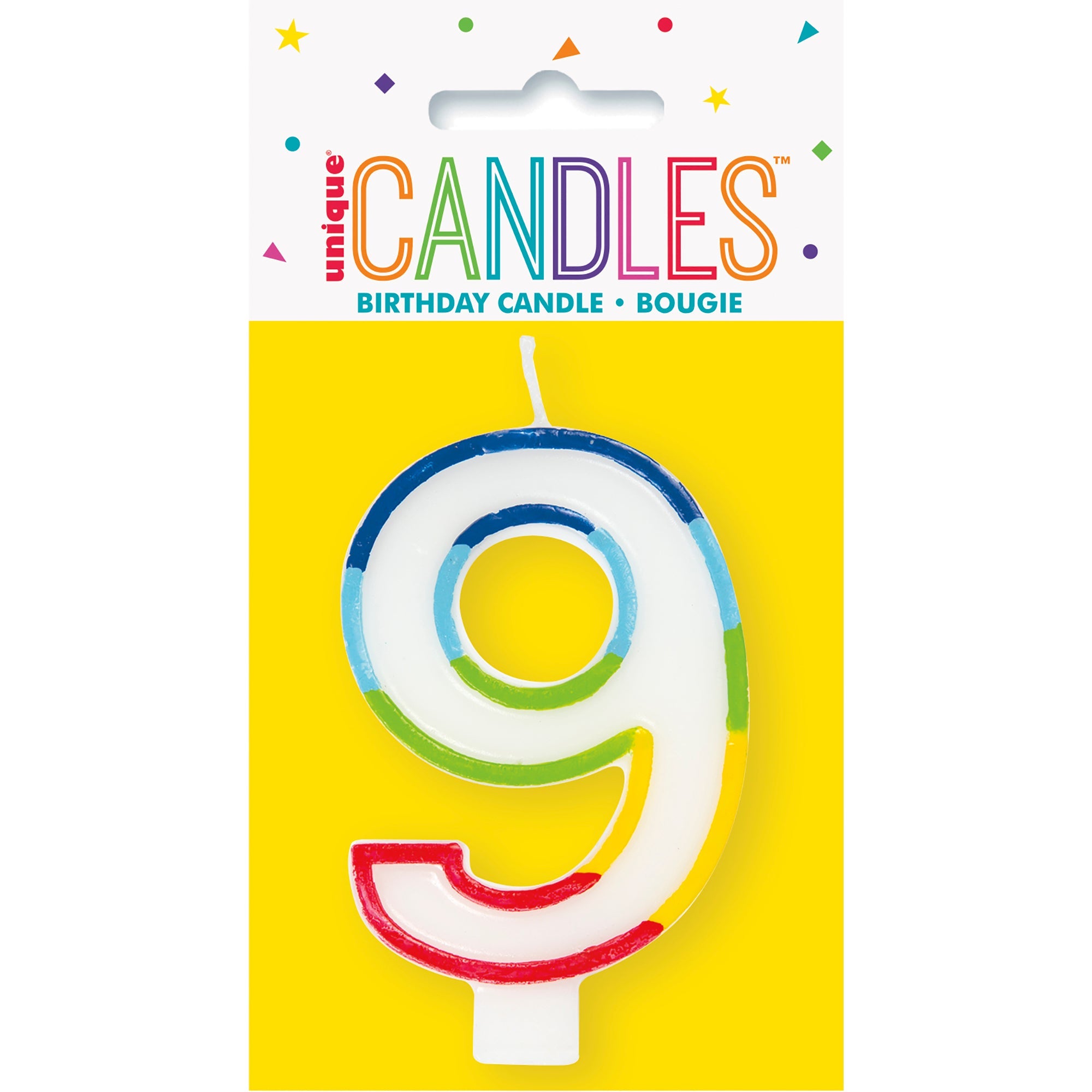 Age 9 Rainbow Border Birthday Candle Printed One Side 3in