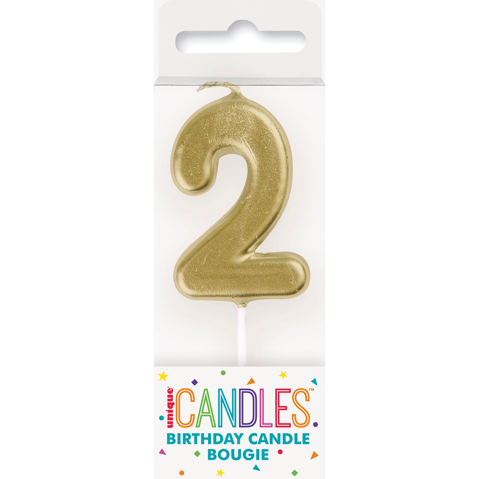 Age 2 Mini Gold Numeral Pick Birthday Candle 3in