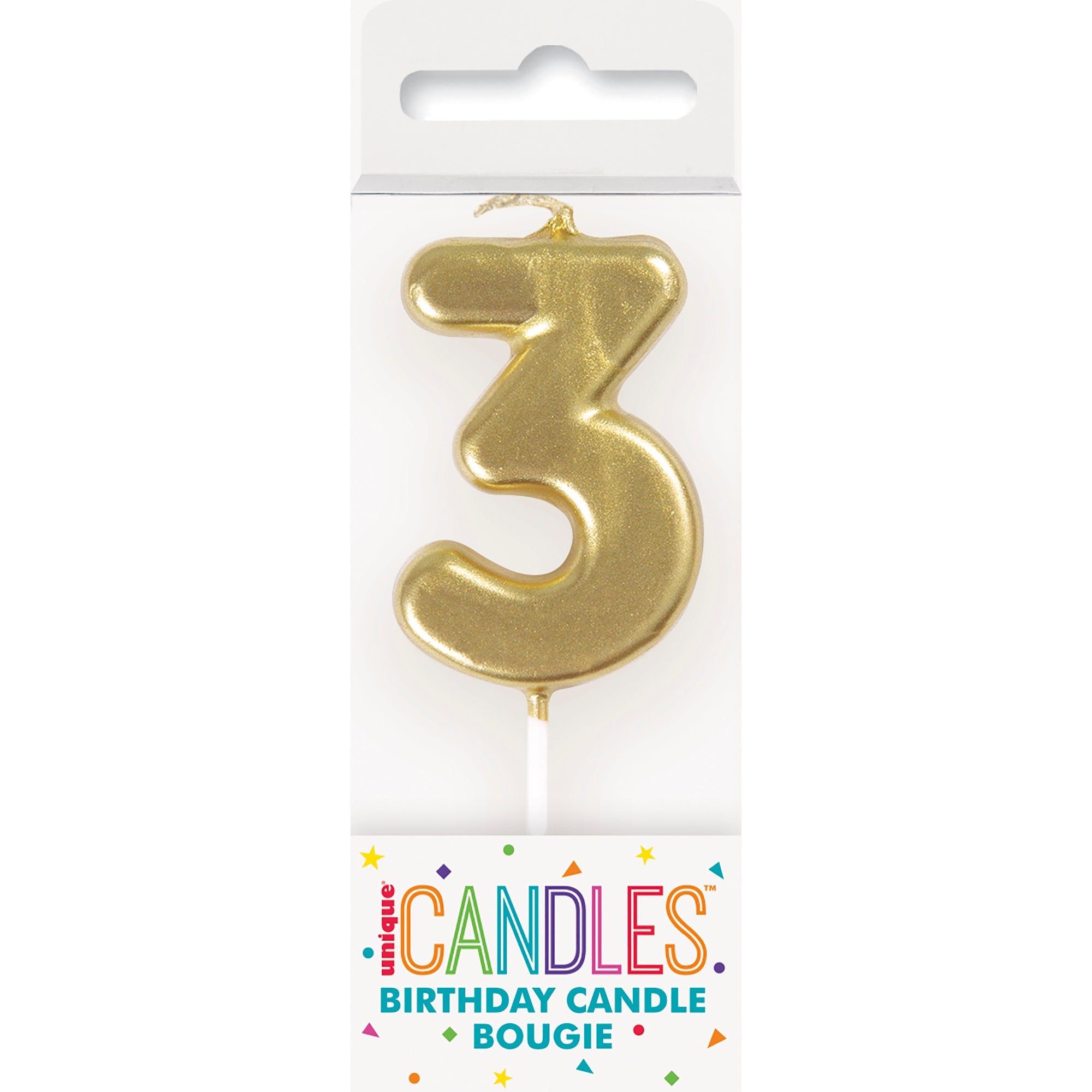 Age 3 Mini Gold Numeral Pick Birthday Candle 3in