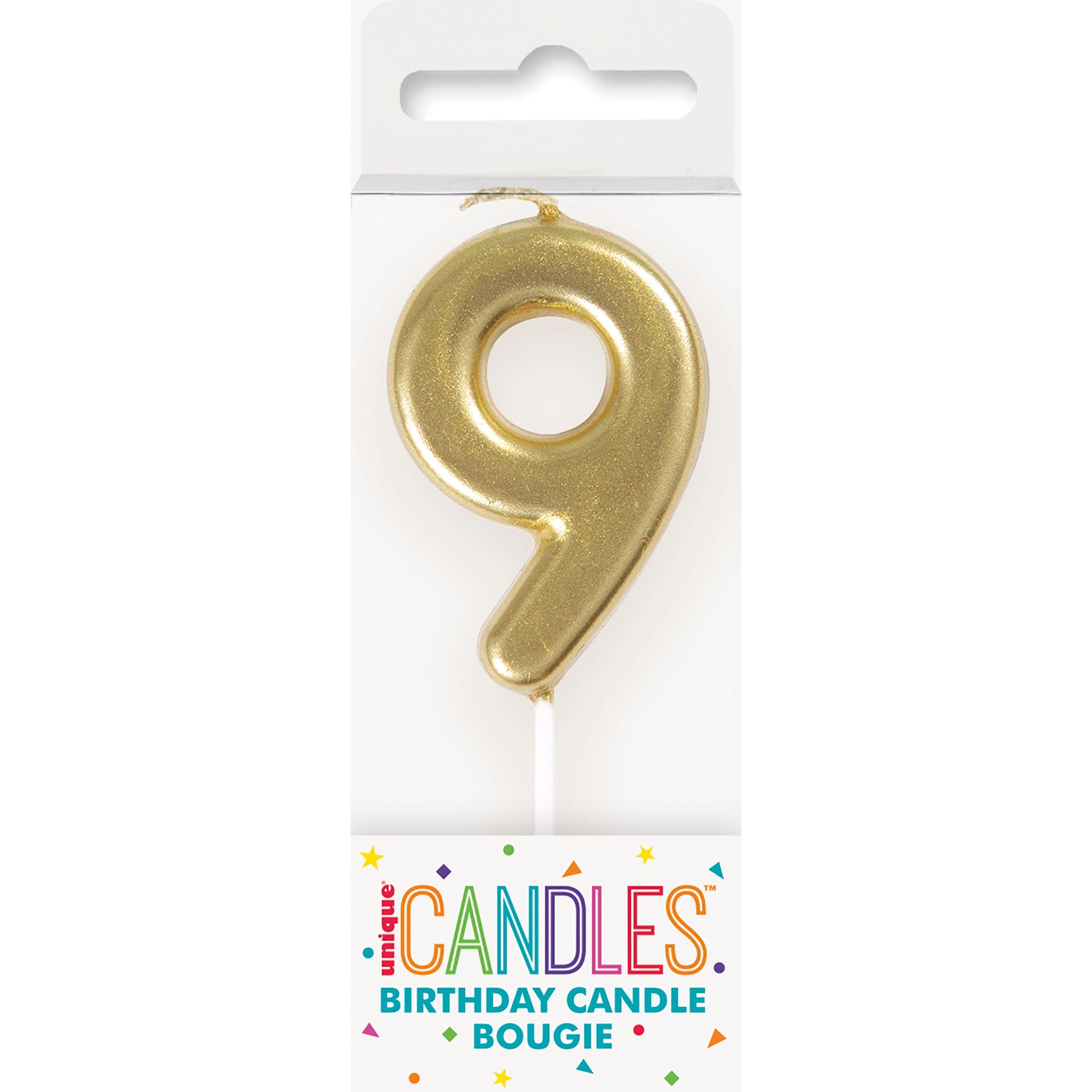 Age 9 Mini Gold Numeral Pick Birthday Candle 3in