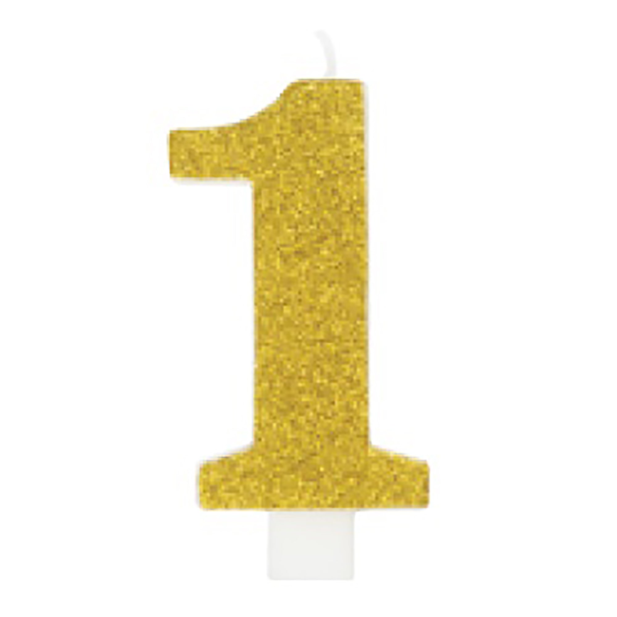 Age 1 Numeral Candle Printed One Side Glitter Red or Blue or Green or Gold 3.25in