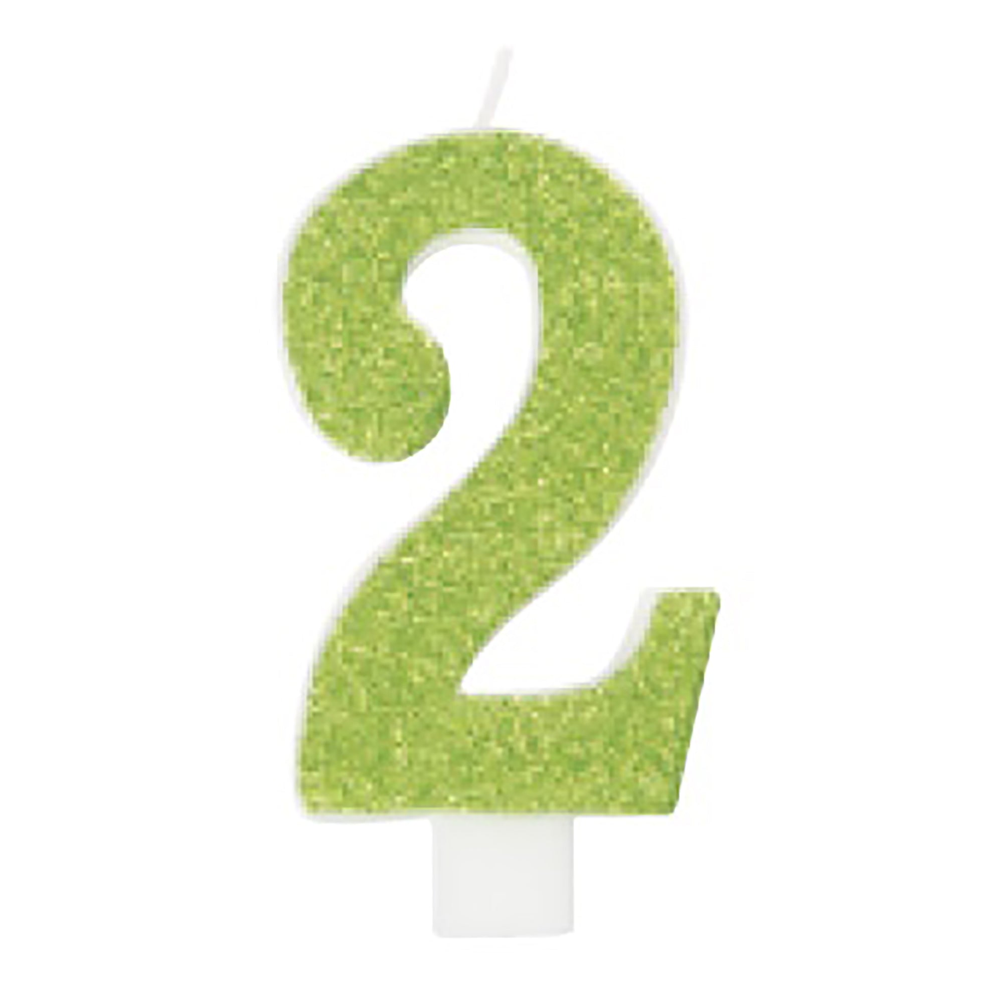 Age 2 Numeral Candle Printed One Side Glitter Red or Blue or Green or Gold 3.25in