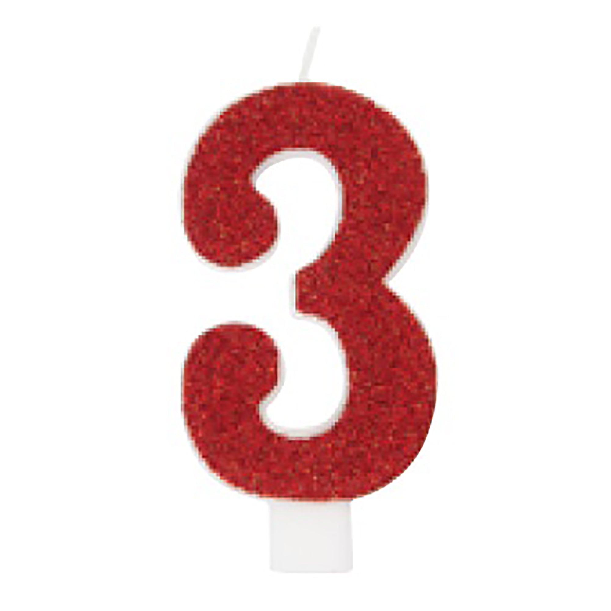 Age 3 Numeral Candle Printed One Side Glitter Red or Blue or Green or Gold 3.25in