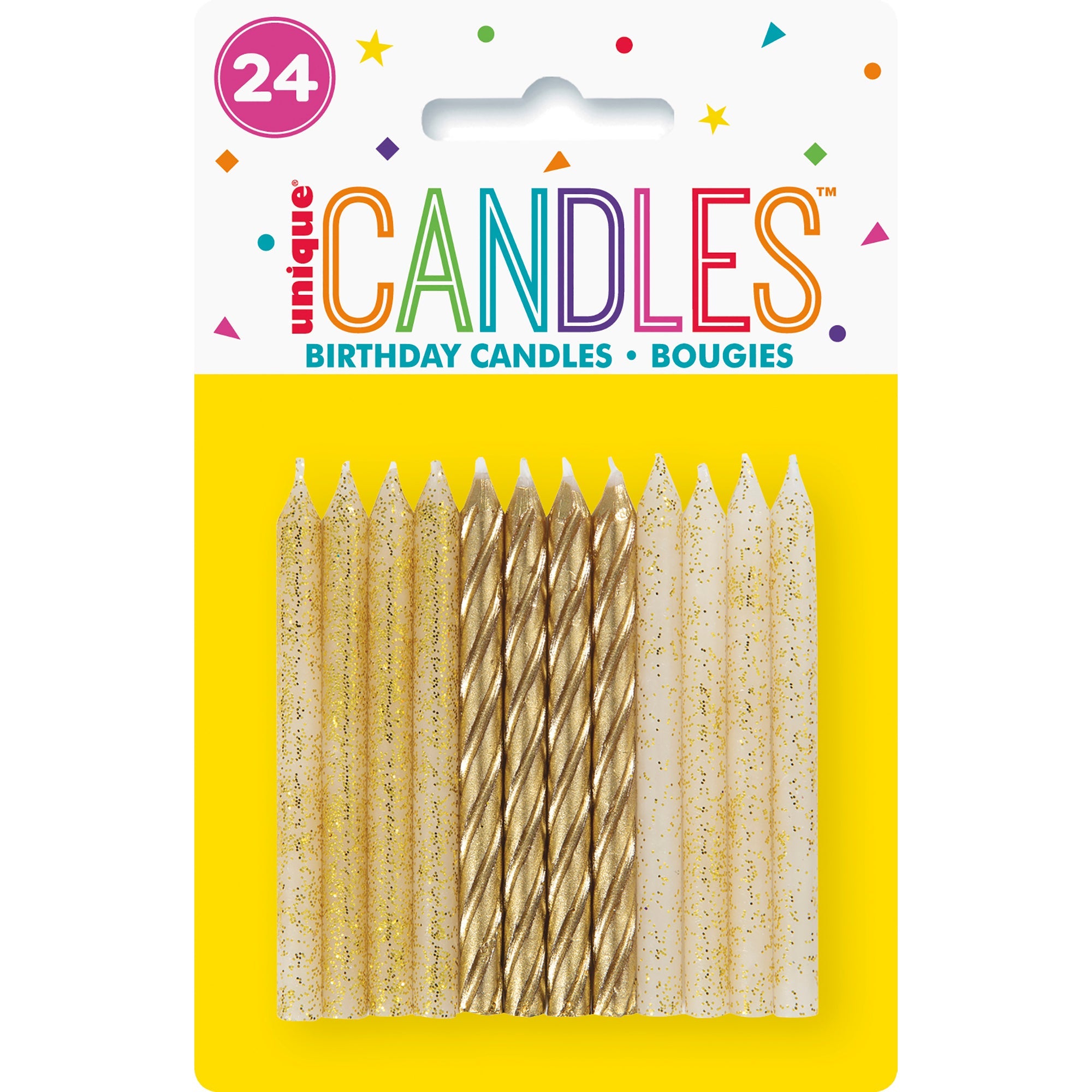 24 Birthday Candles Spiral Gold Mix 2.75in