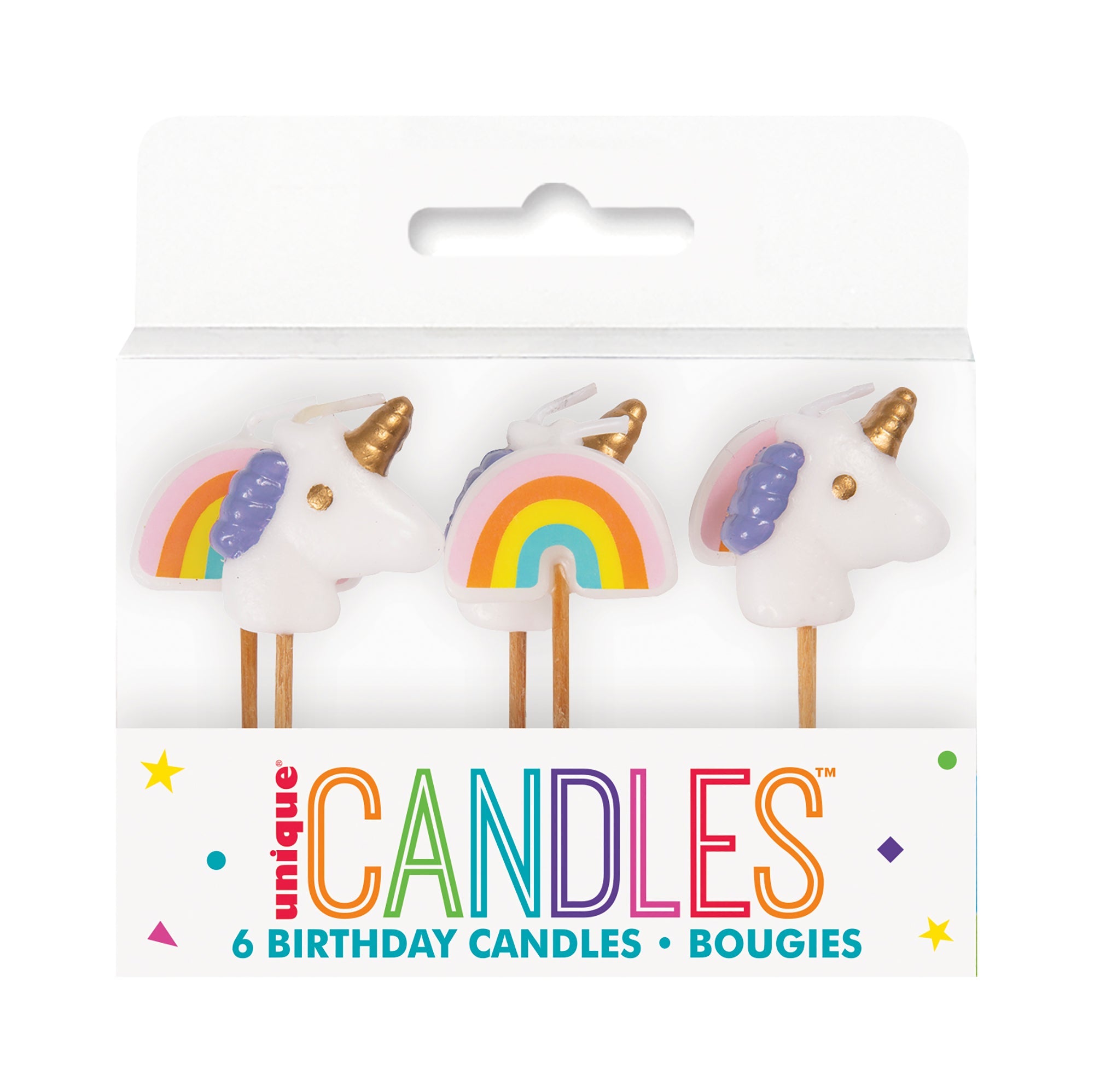 6 Birthday Candles Picks Unicorn and Rainbow 2.5in