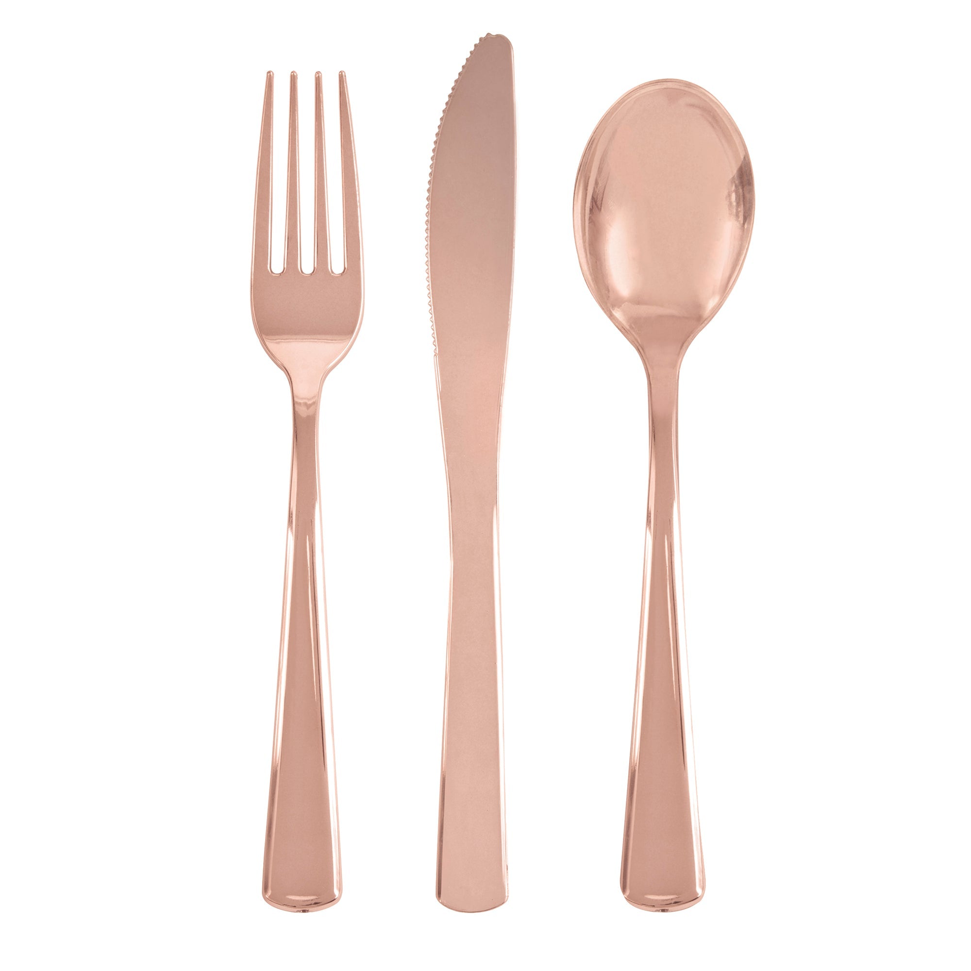 Plastic Reusable Cutlery Rose Gold Metallic 18pcs 6 of each