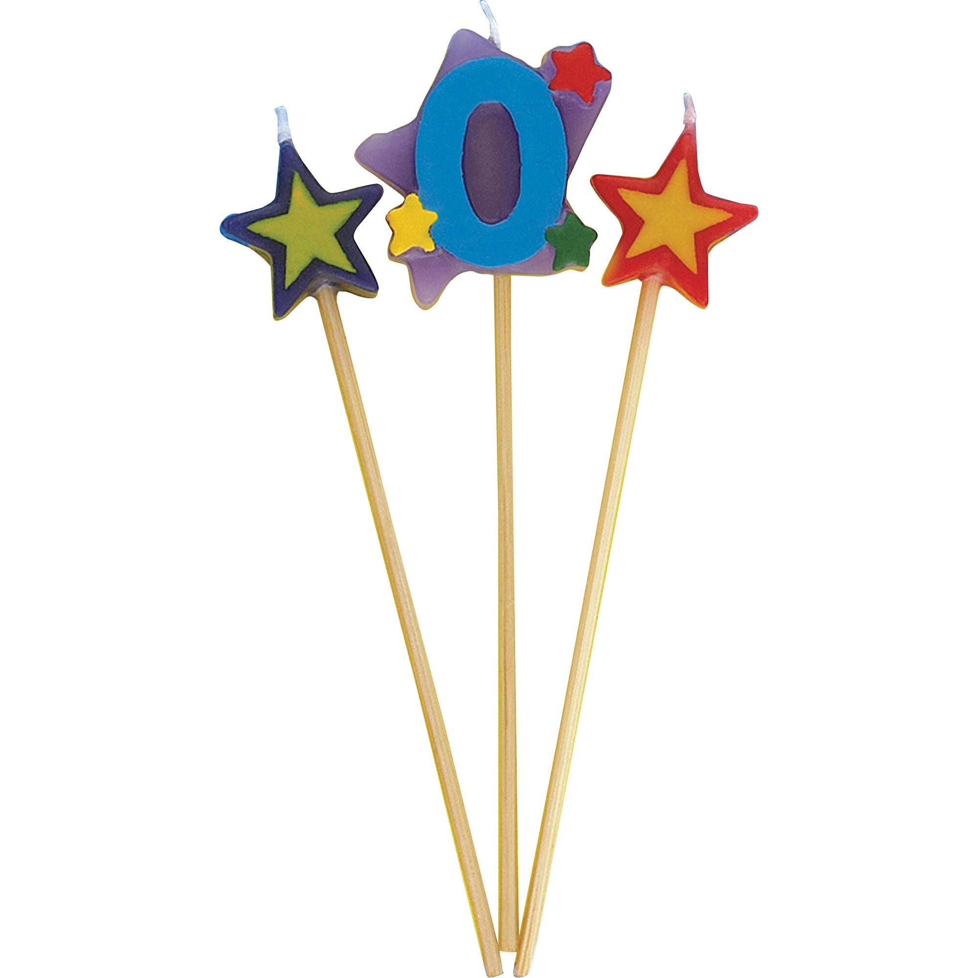 Age 0 Numeral Star Birthday Pick Candles 3pcs 7in