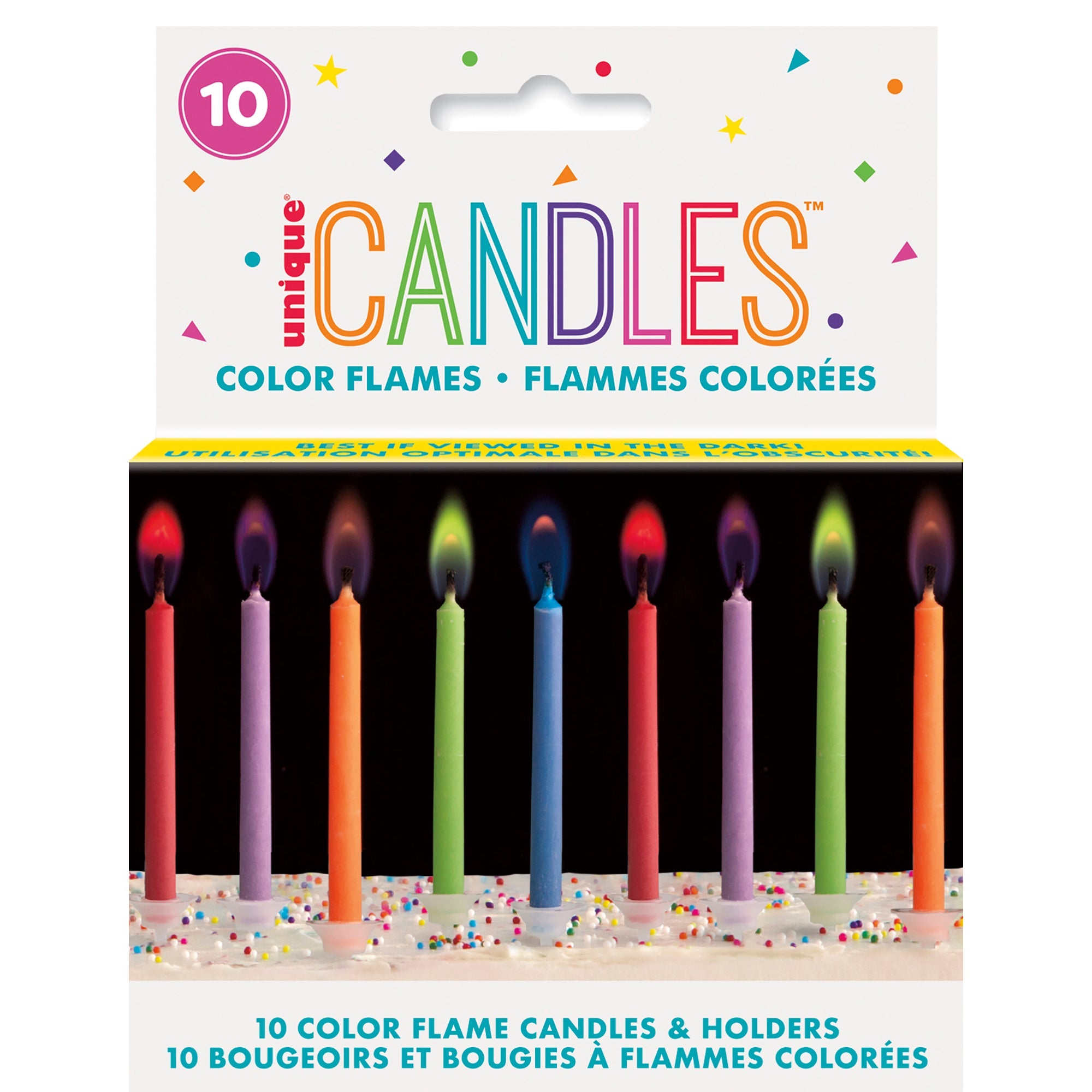10 Color Flame Birthday Candles with Holders 2.25in
