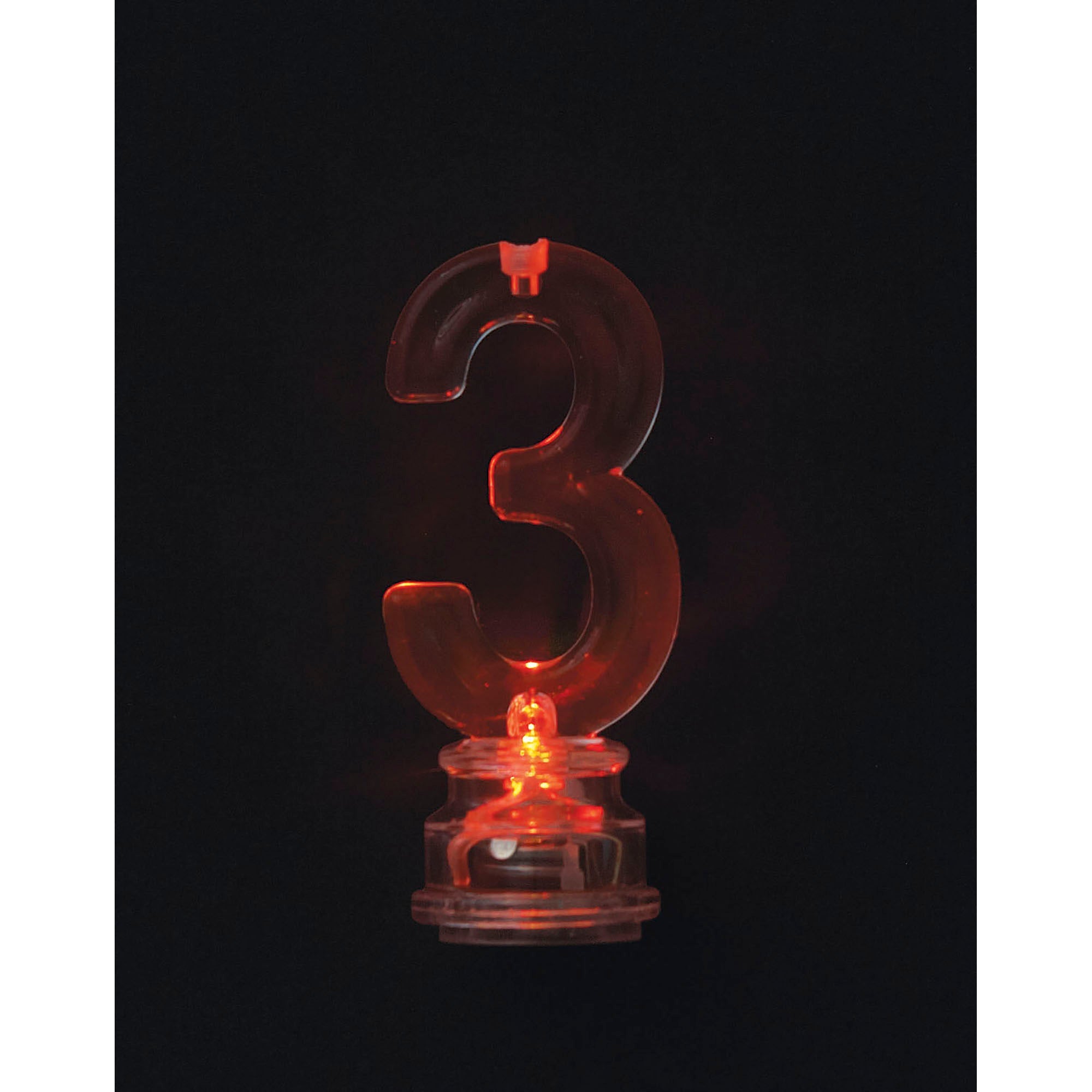 Age 3 Flashing Multi Color Candle Holder with 4 Birthday Candles 5pcs Total 3in and 2.5in