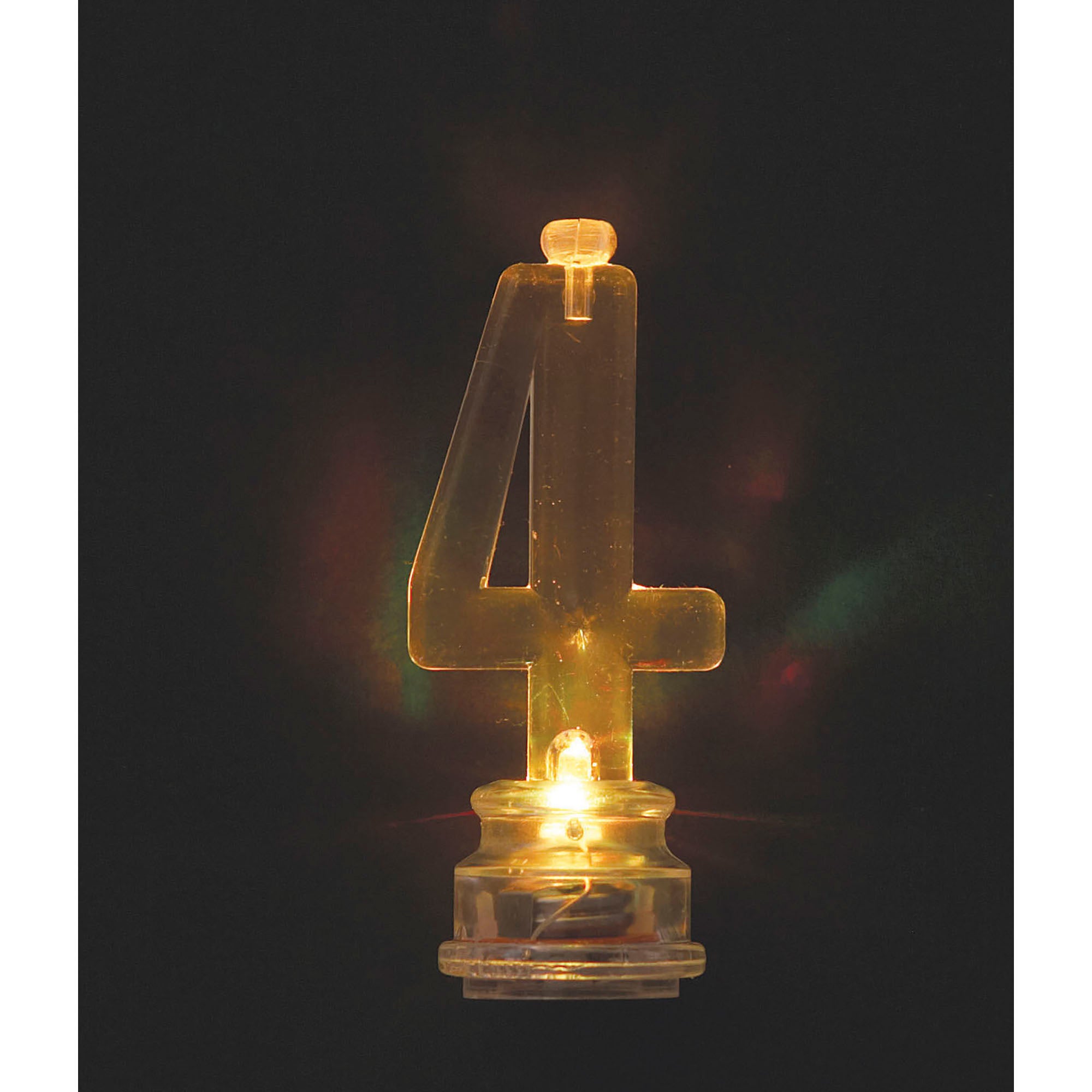 Age 4 Flashing Multi Color Candle Holder with 4 Birthday Candles 5pcs Total 3in and 2.5in