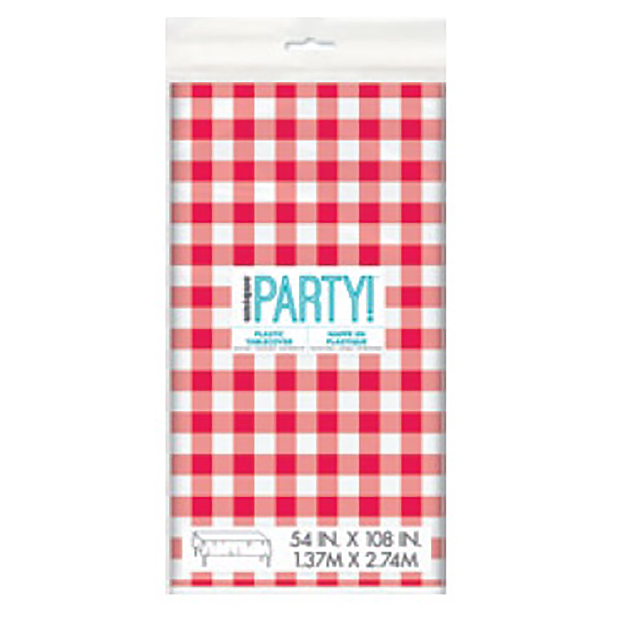 Plastic Table Cover Red Gingham 54x108in
