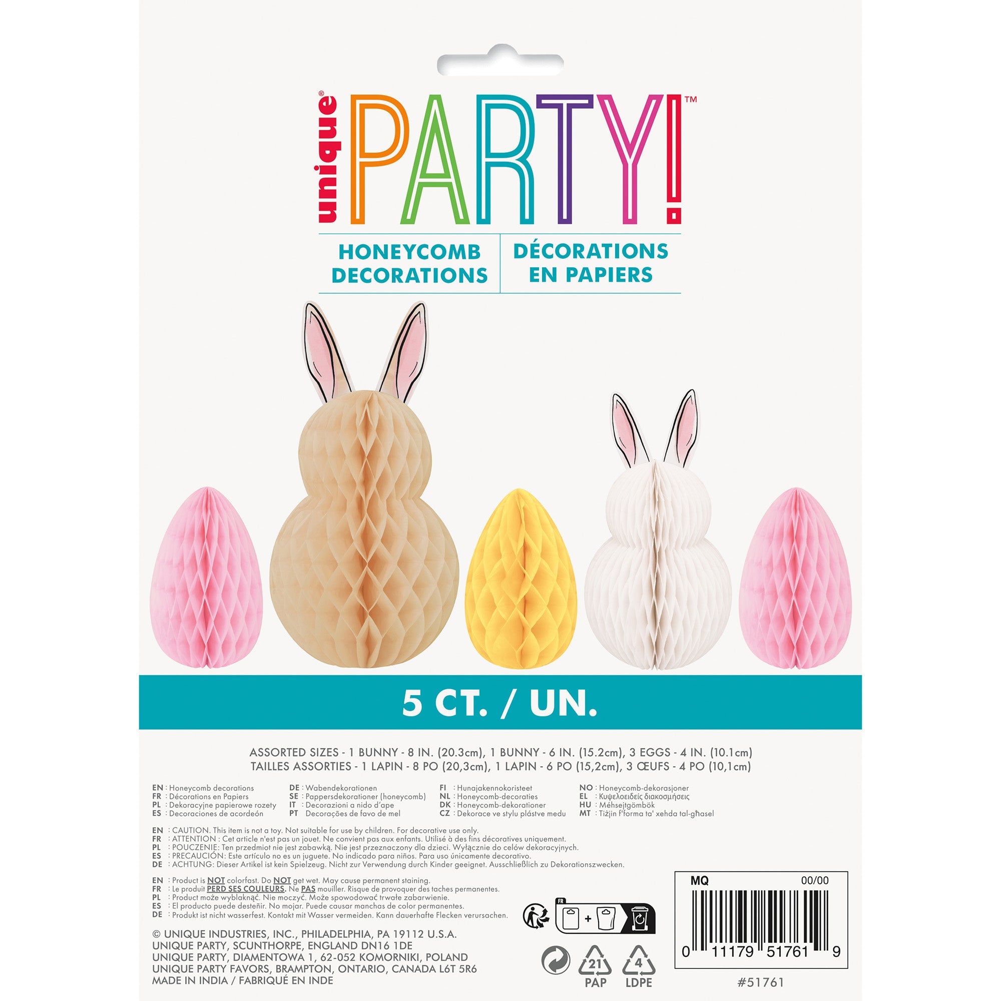 Egg-stra Accents 5 Bunny and Easter Egg Honeycomb Centerpiece Decorations