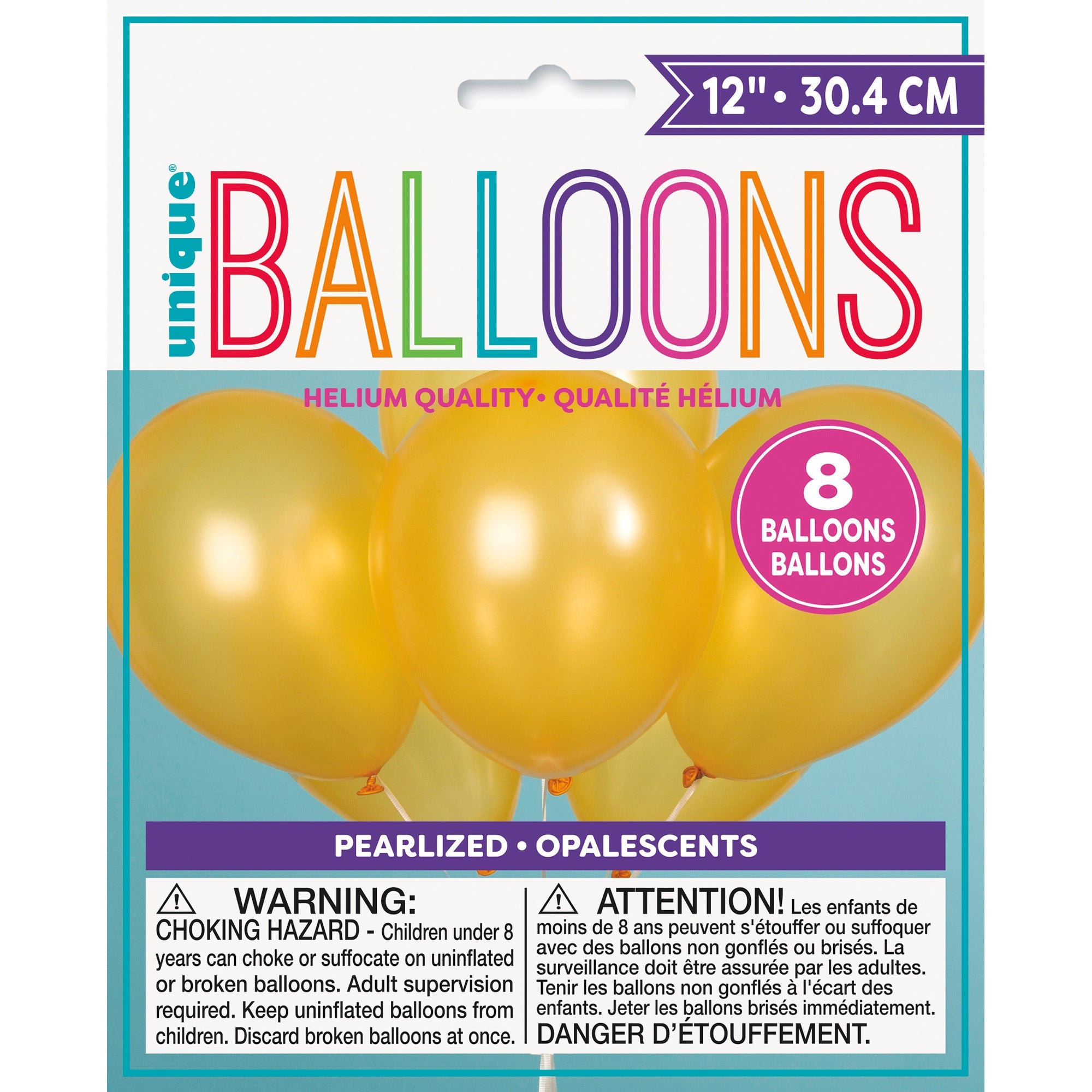 8 Latex Pearlized Balloons 12in Gold 