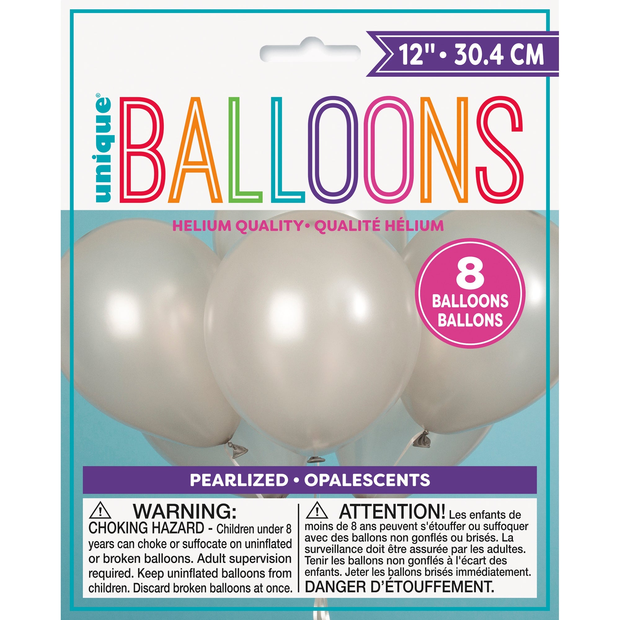 8 Latex Pearlized Balloons 12in Silver 