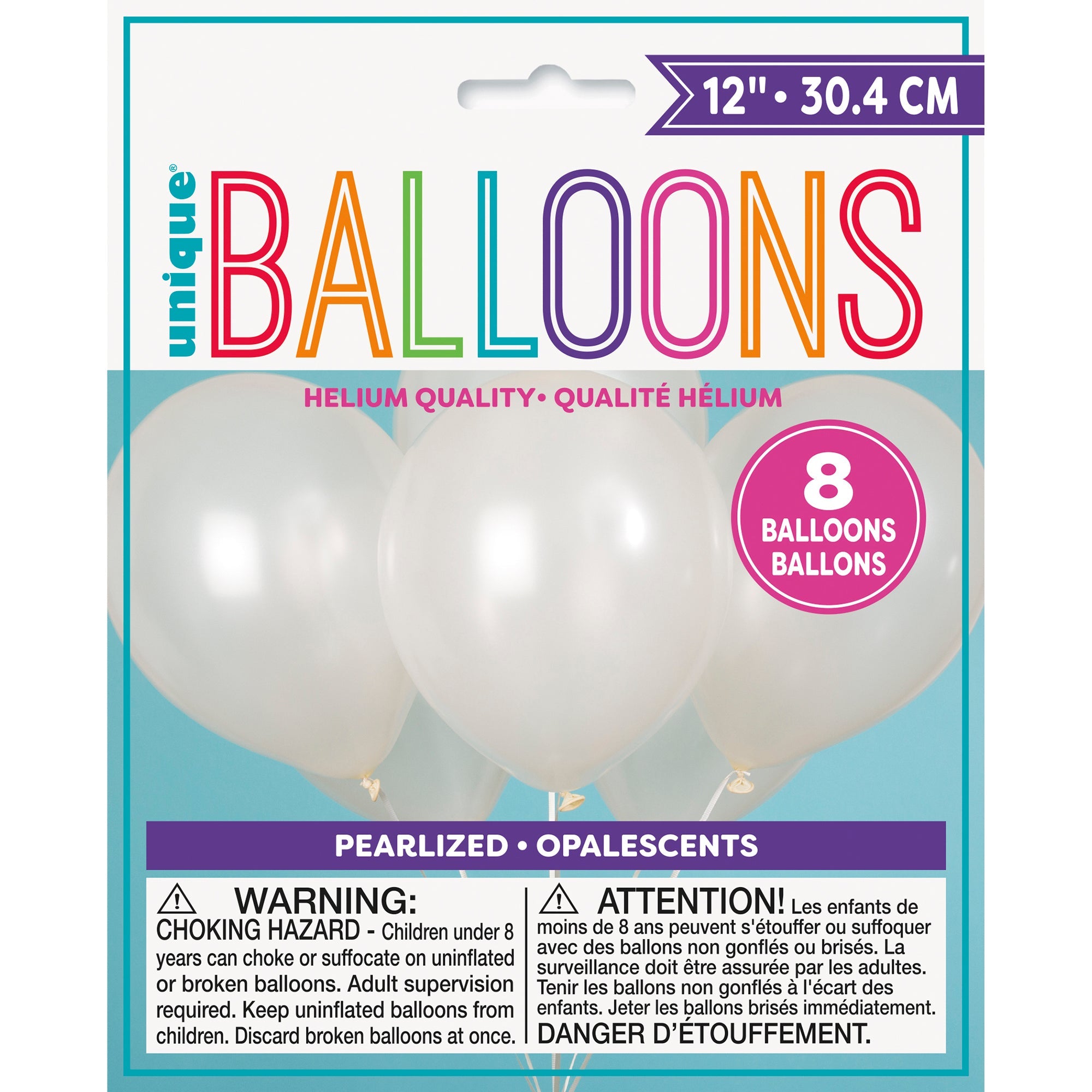 8 Latex Pearlized Balloons 12in Winter White