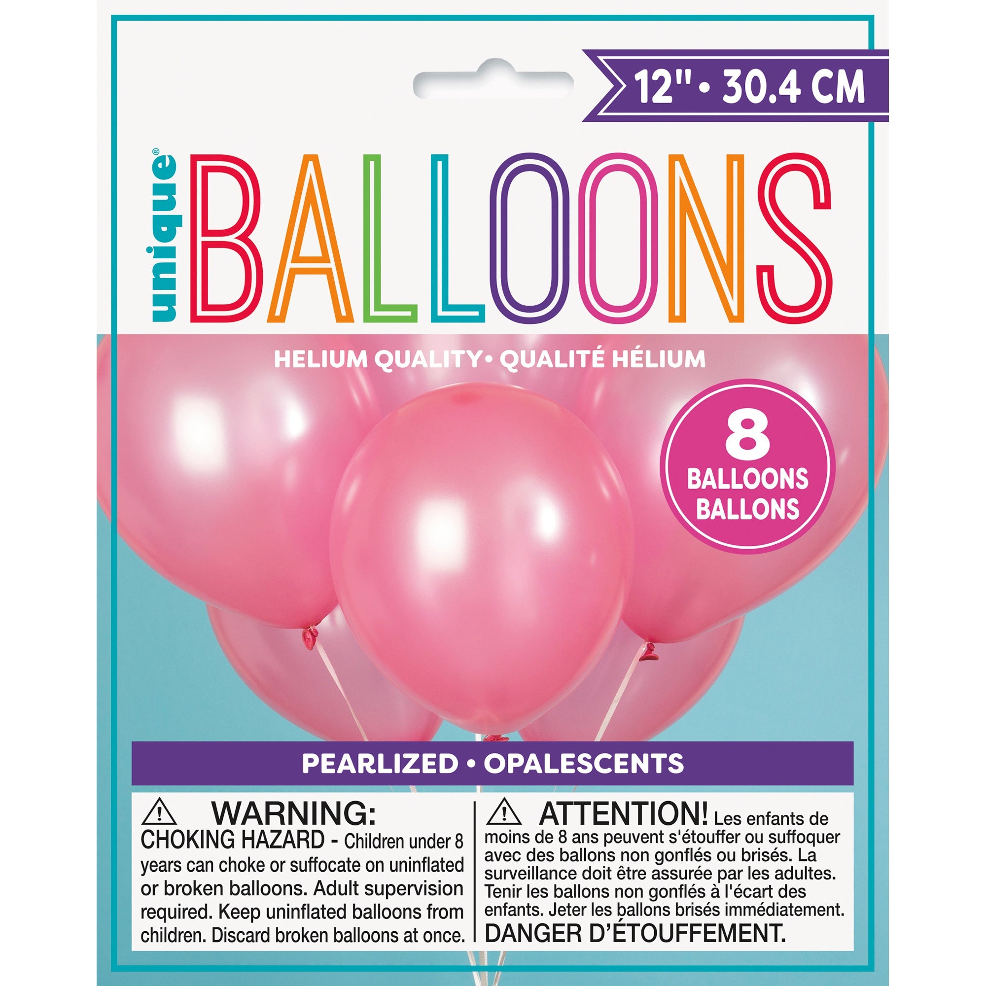 8 Latex Pearlized Balloons 12in Rose Pink 