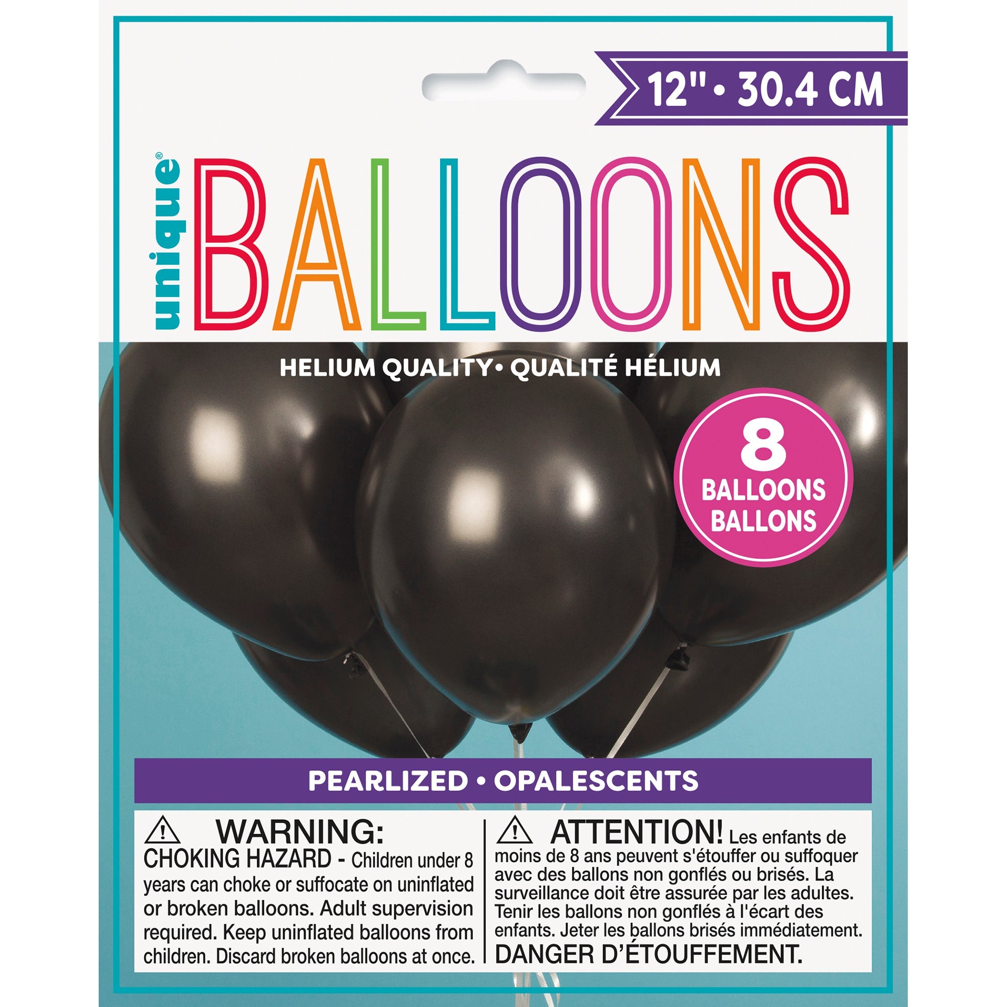 8 Latex Pearlized Balloons 12in Black 