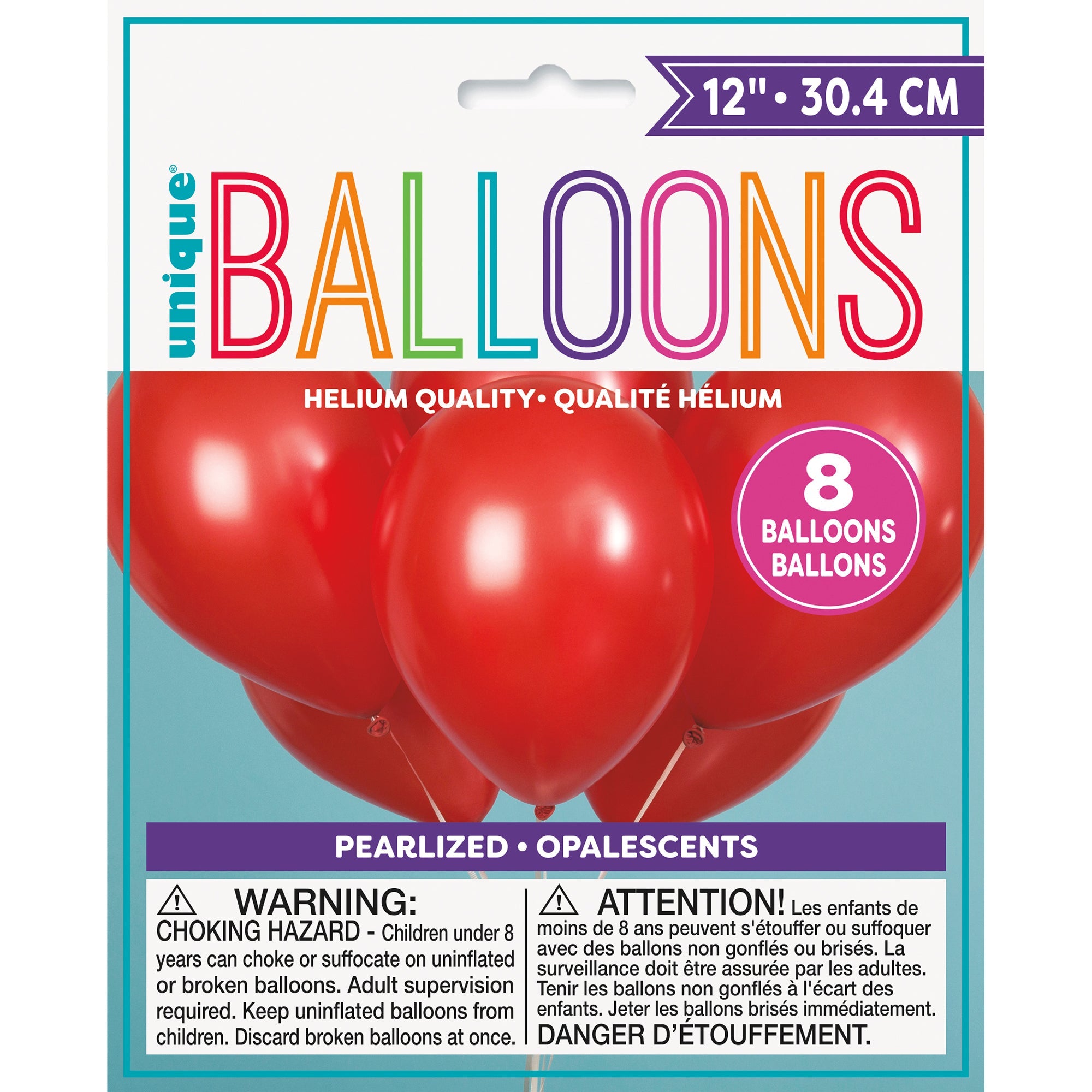 8 Latex Pearlized Balloons 12in Red