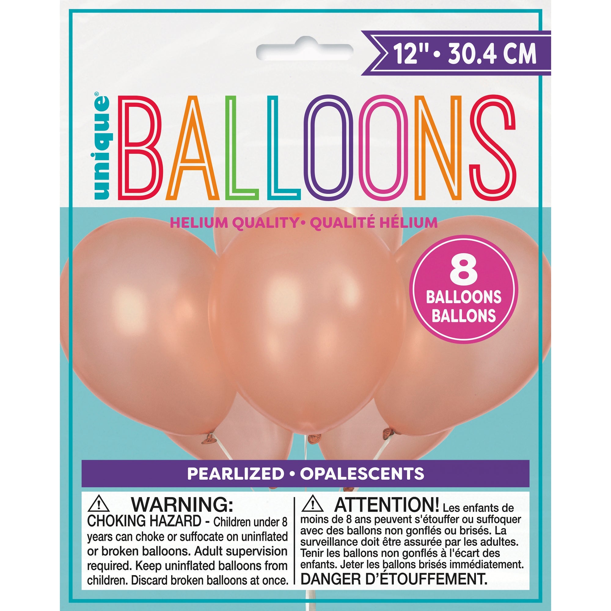 8 Latex Pearlized Balloons 12in Rose Gold 