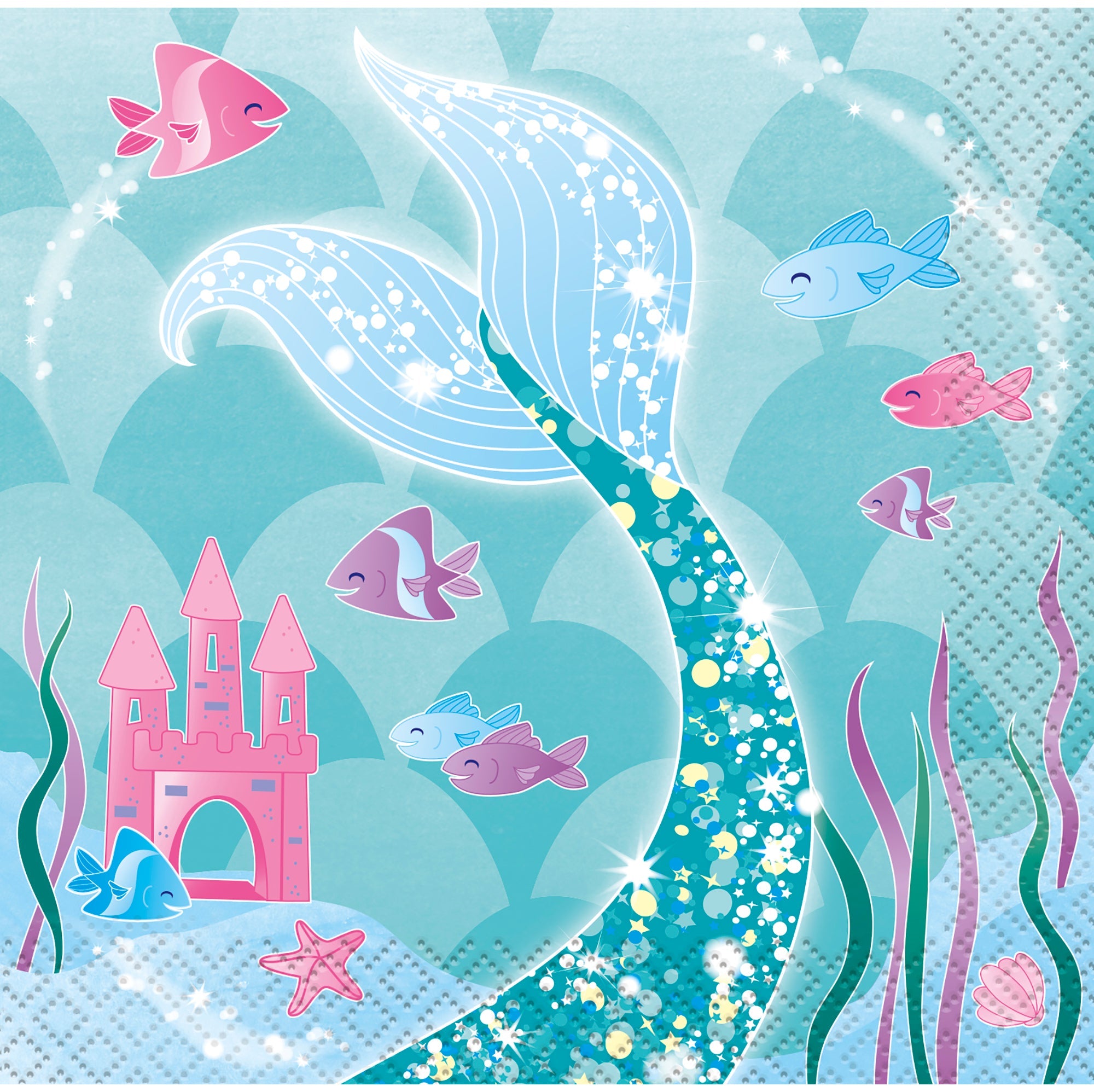 Mermaid 16 Beverage Napkins 9.75x9.75in