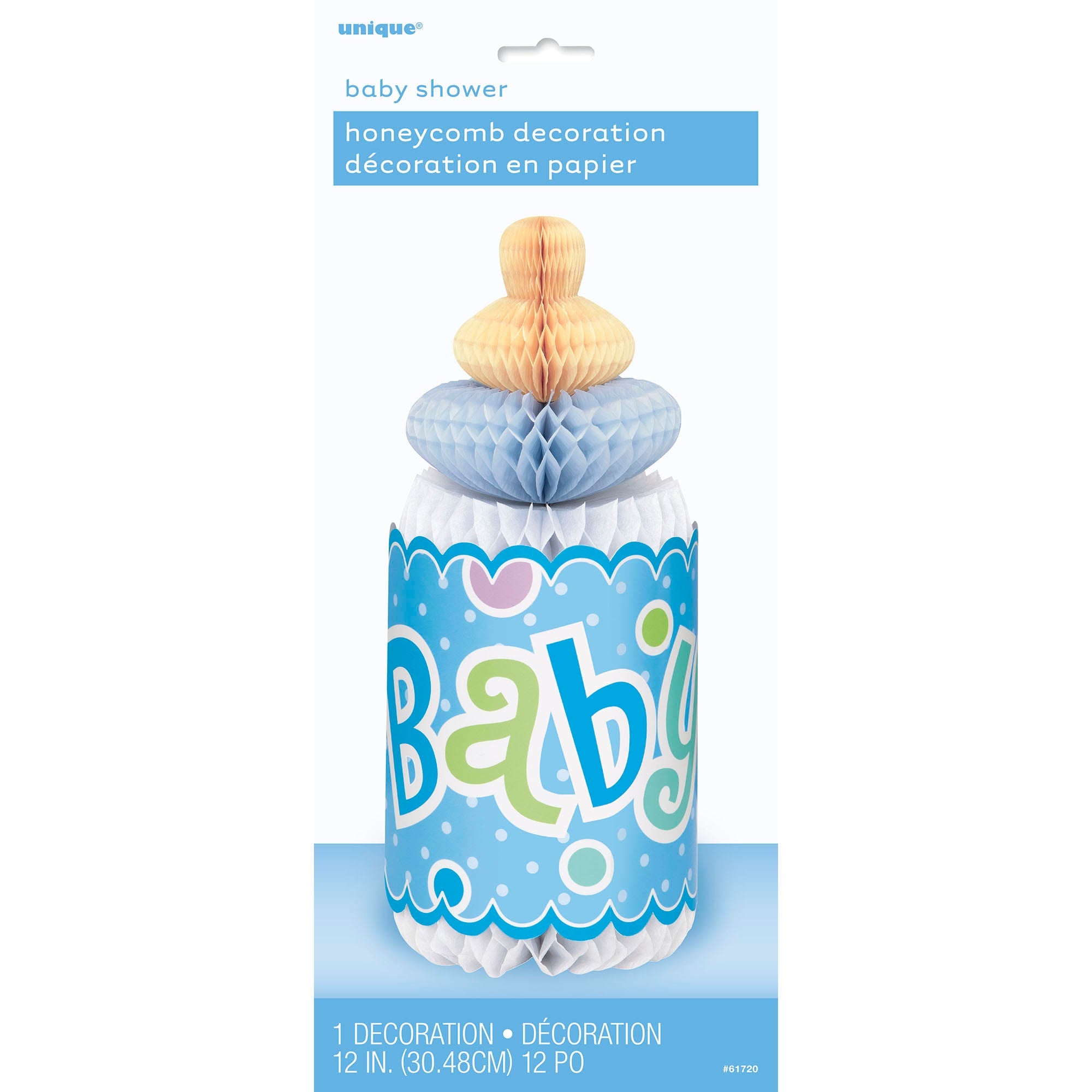 Baby Shower Blue Dots Baby Bottle Honeycomb Centerpiece 12in