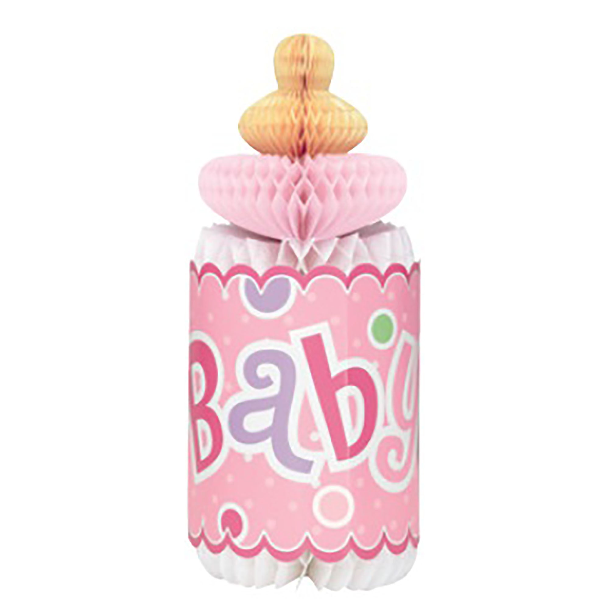 Shower de BŽbŽ Pink Dots Baby Bottle Honeycomb Centerpiece 12in