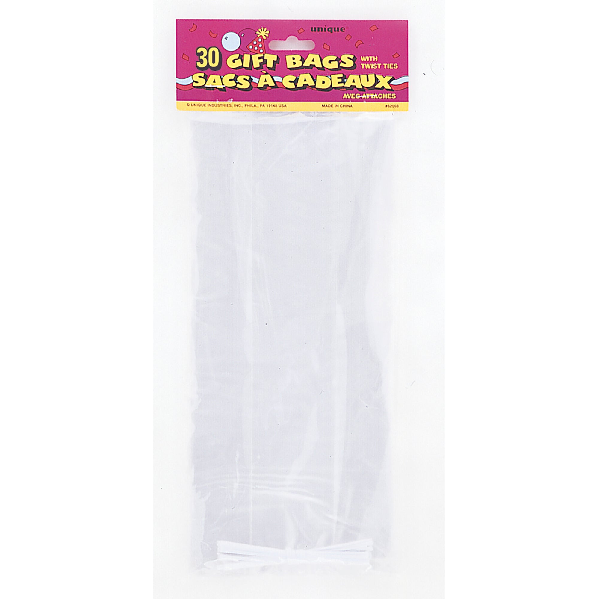 30 Cello Gift Bags Clear with Twist Ties 11H x 5W in