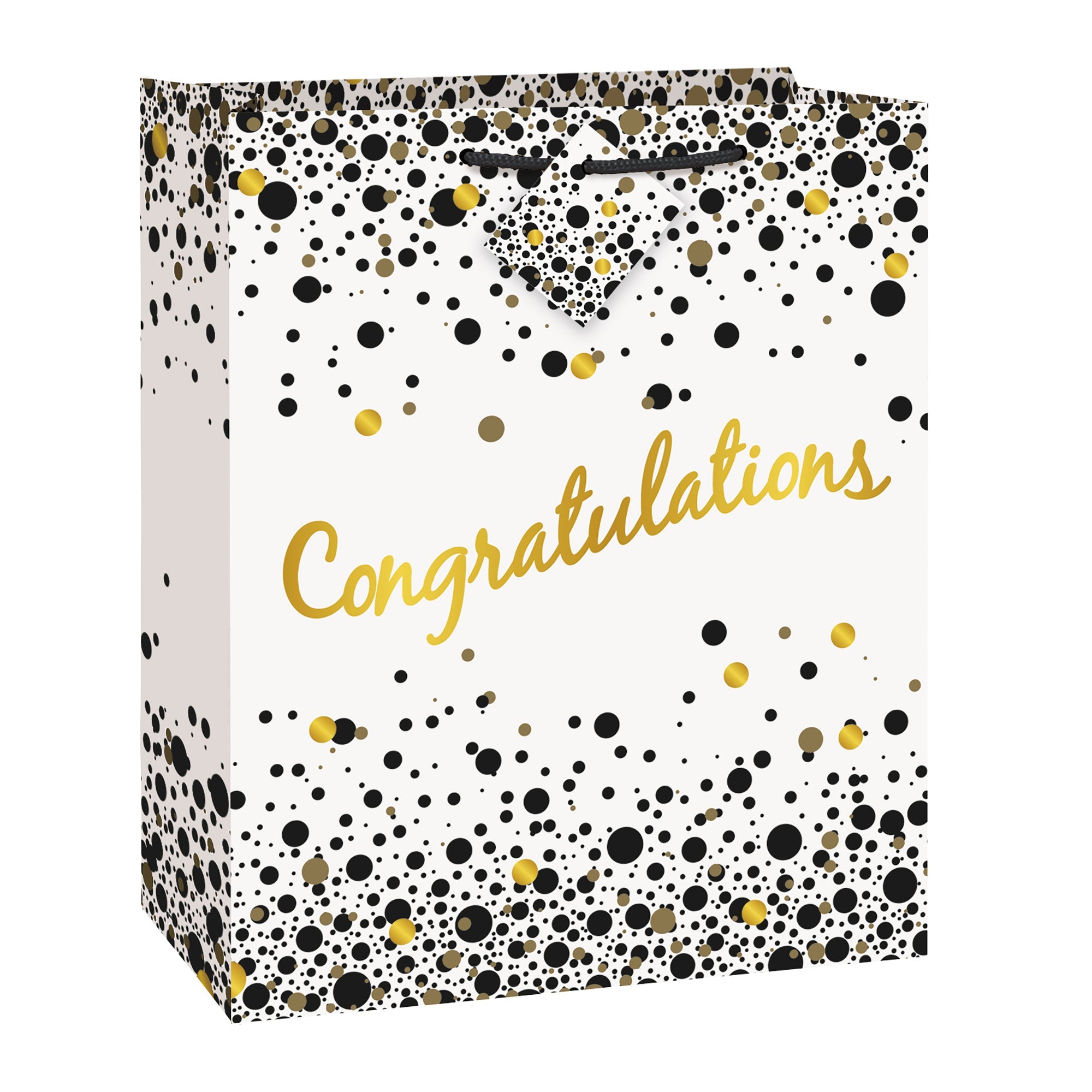Graduation Congratulations Large Gift Bag Speckled Black and Gold 12.5x10.5in