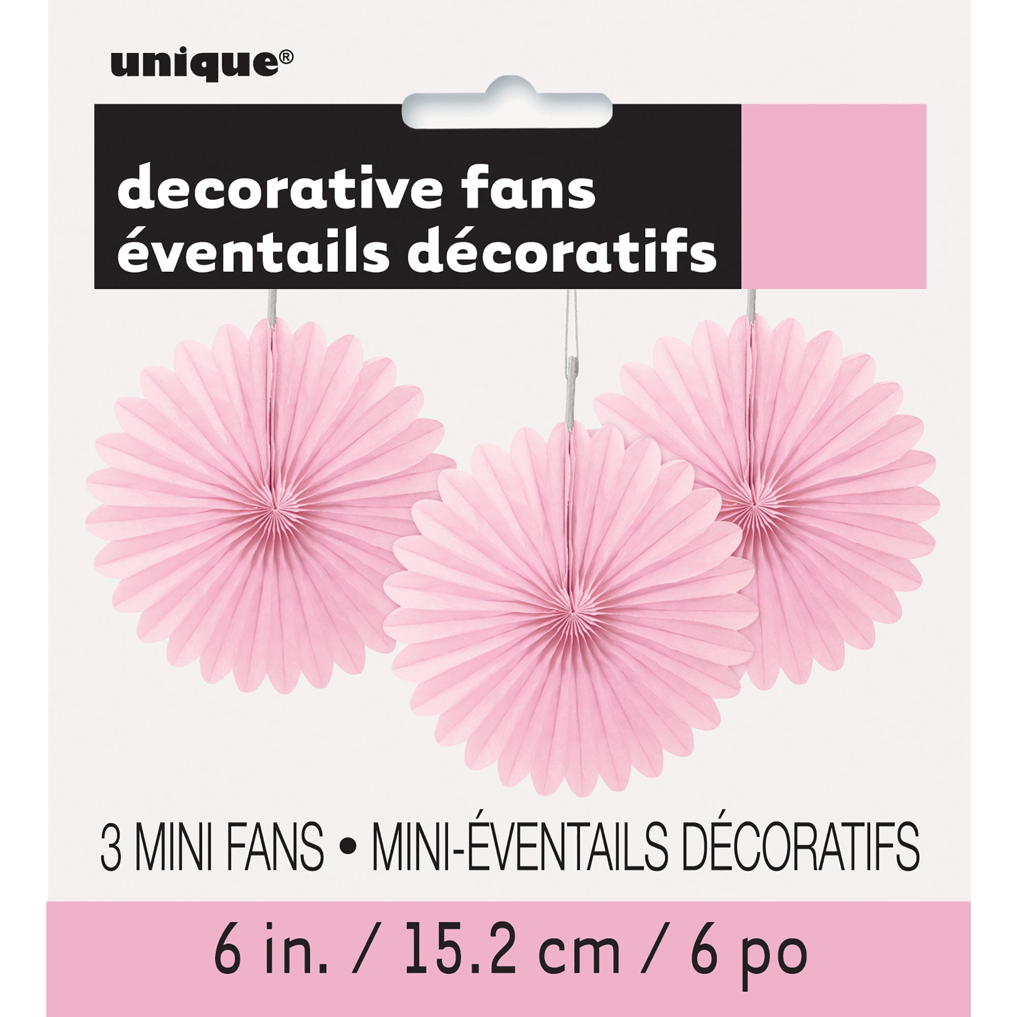 3 Mini Decorative Fans Lovely Pink Tissue 6in