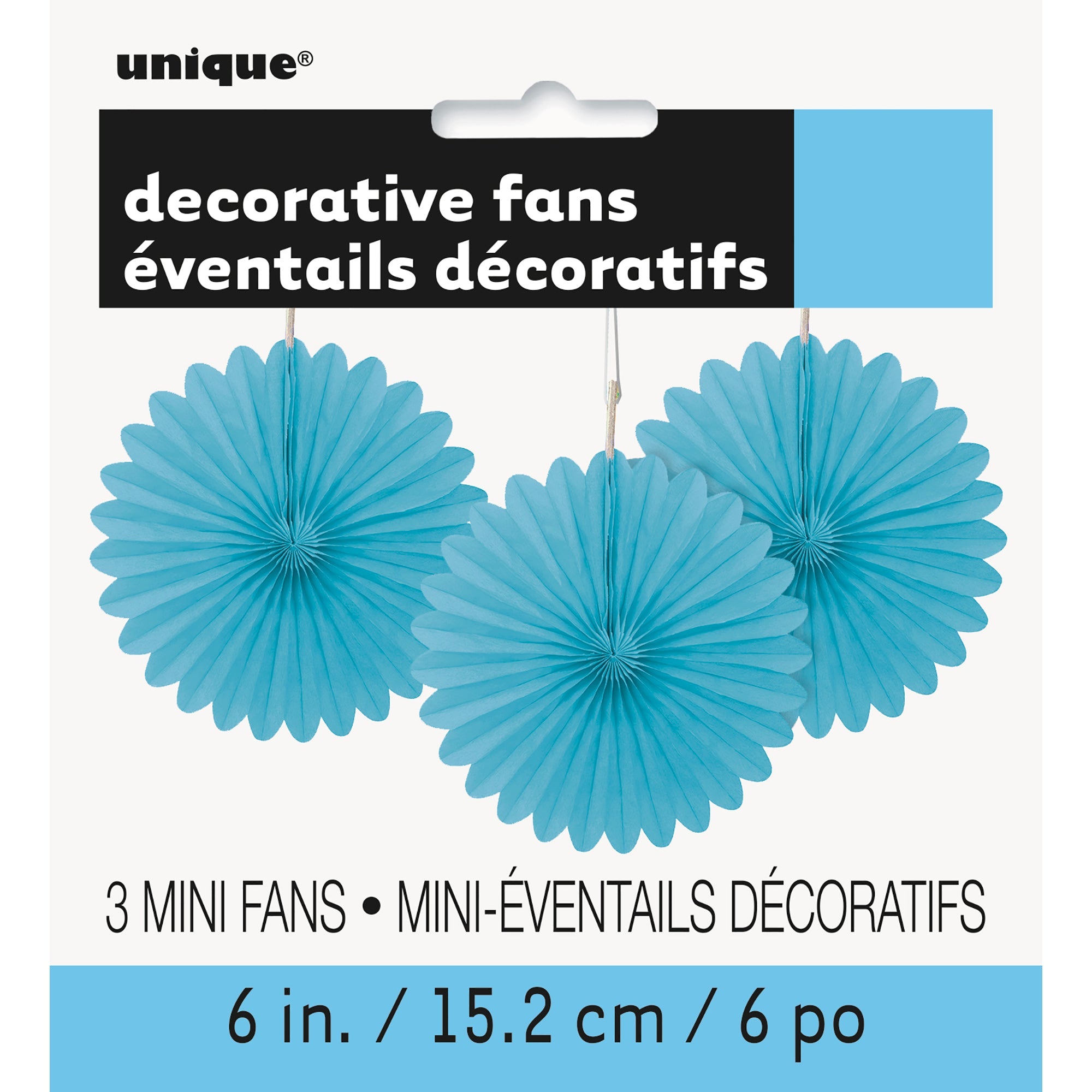 3 Mini Decorative Fans Powder Blue Tissue 6in