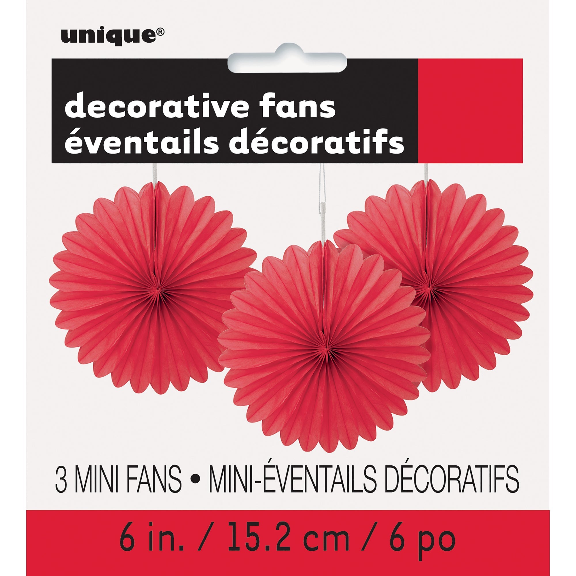 3 Mini Decorative Fans Red Tissue 6in