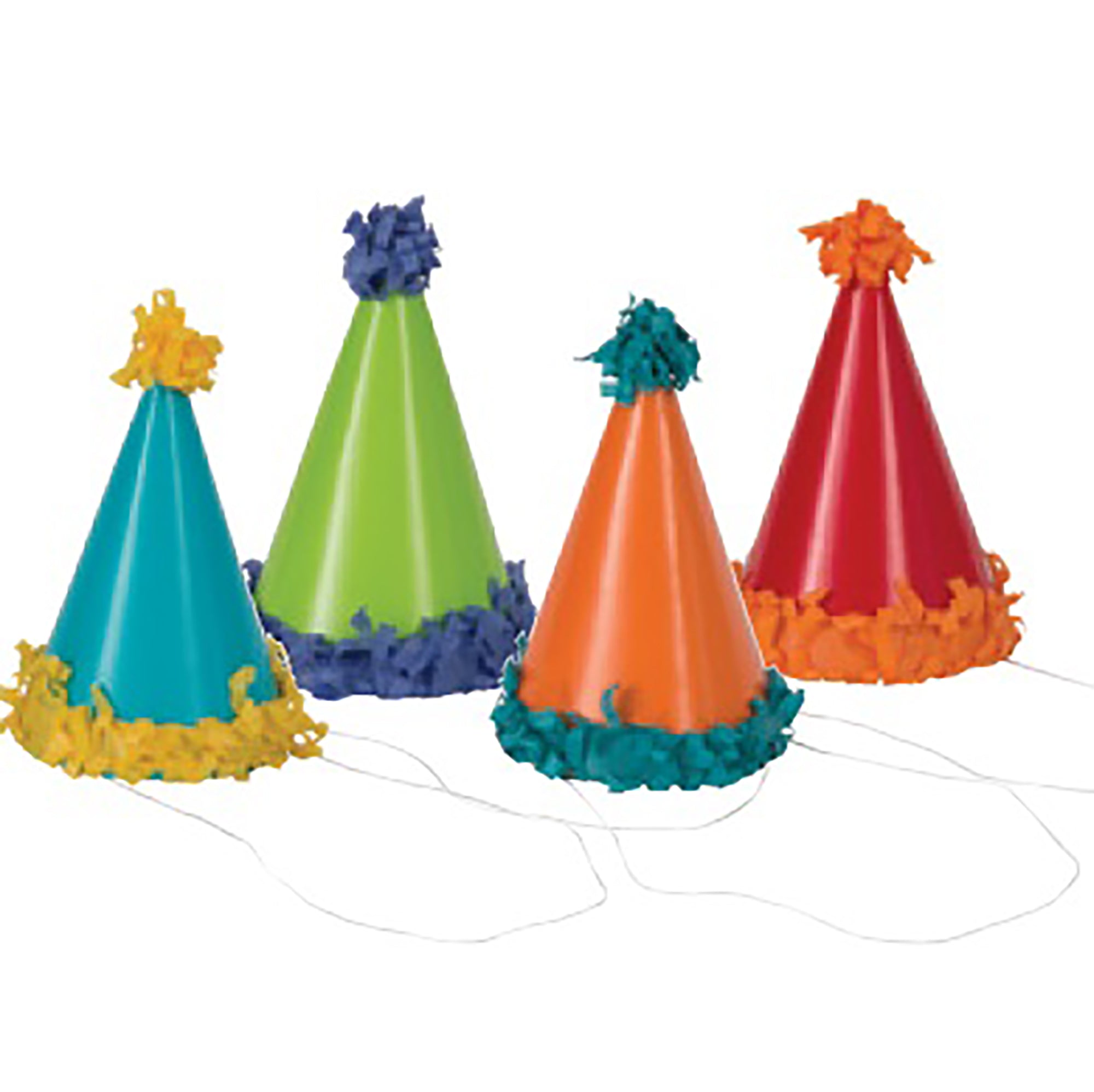 8 Mini Pompom Party Hats Assorted Colors
