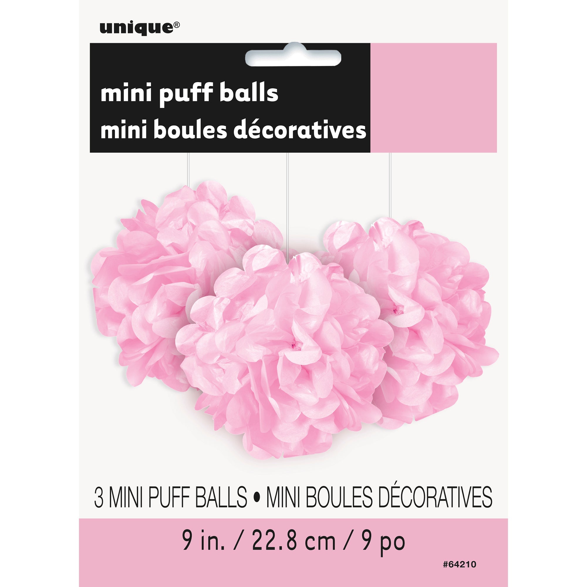 3 Mini Puff Balls Lovely Pink Tissue 9in