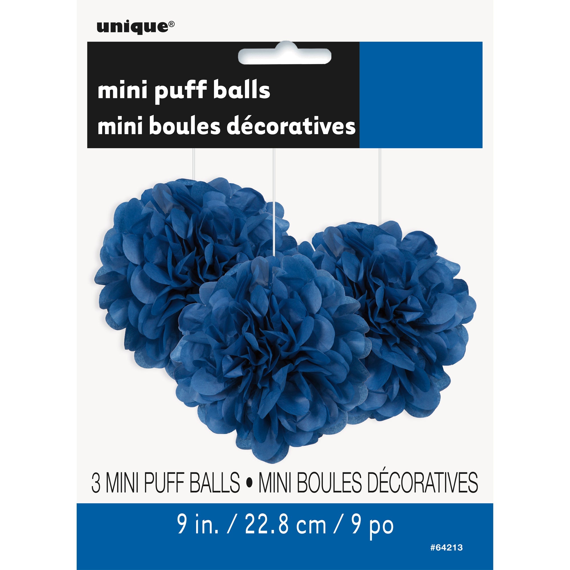 3 Mini Puff Balls Royal Blue Tissue 9in