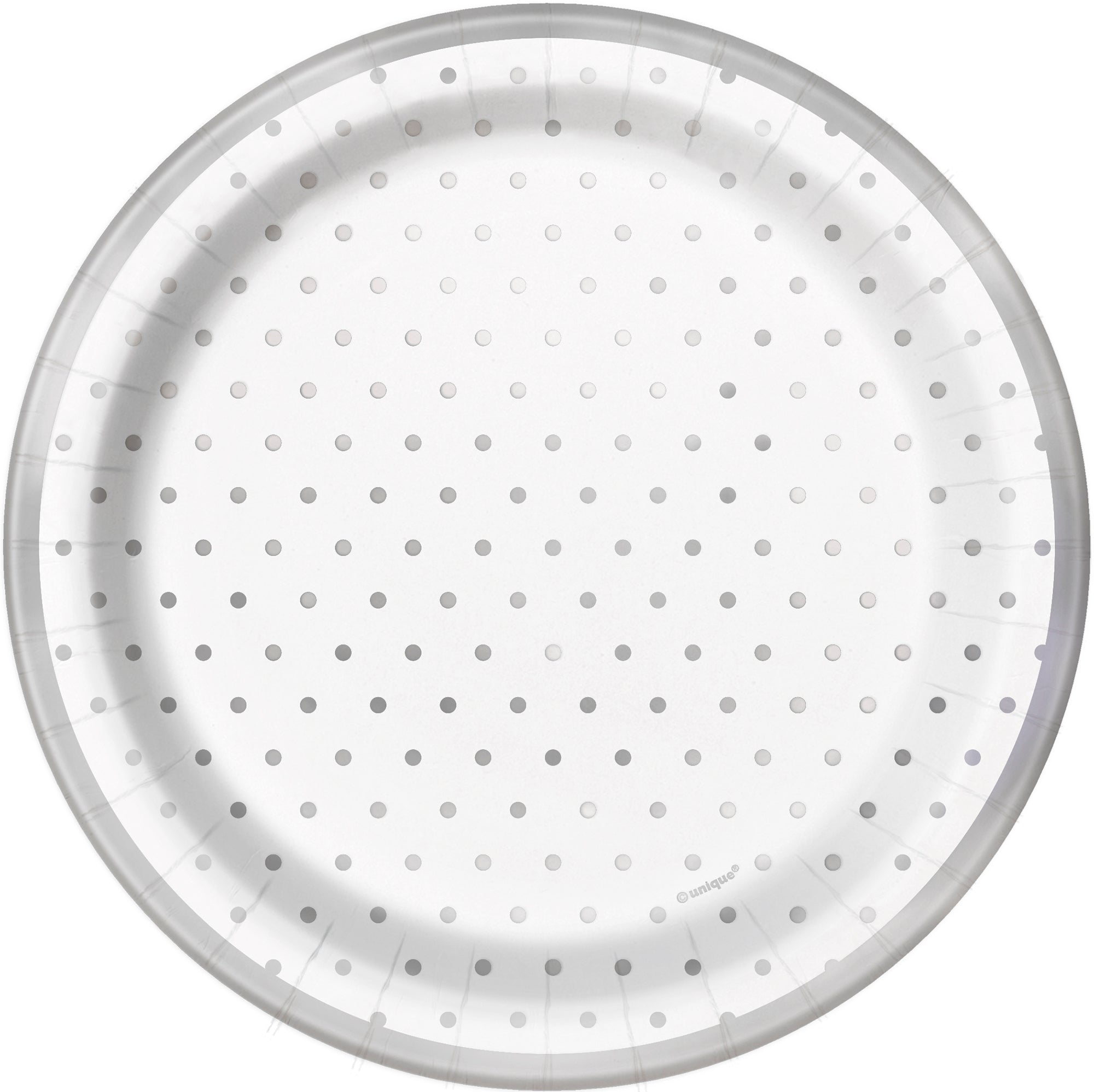 Elegant Silver Dots 8 Round Paper Plates 7in