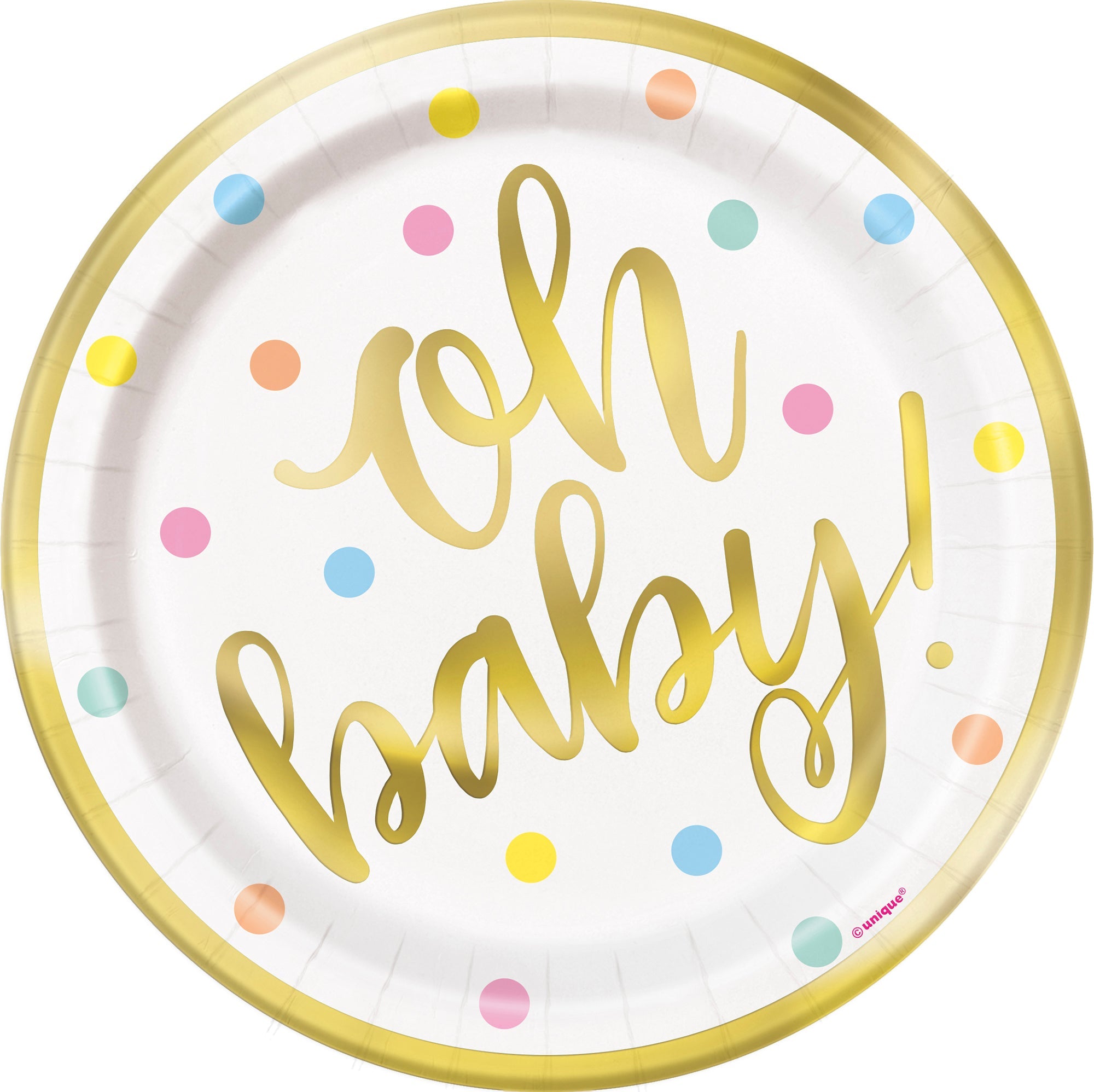 Oh Baby Gold 8 Round Paper Plates 7in