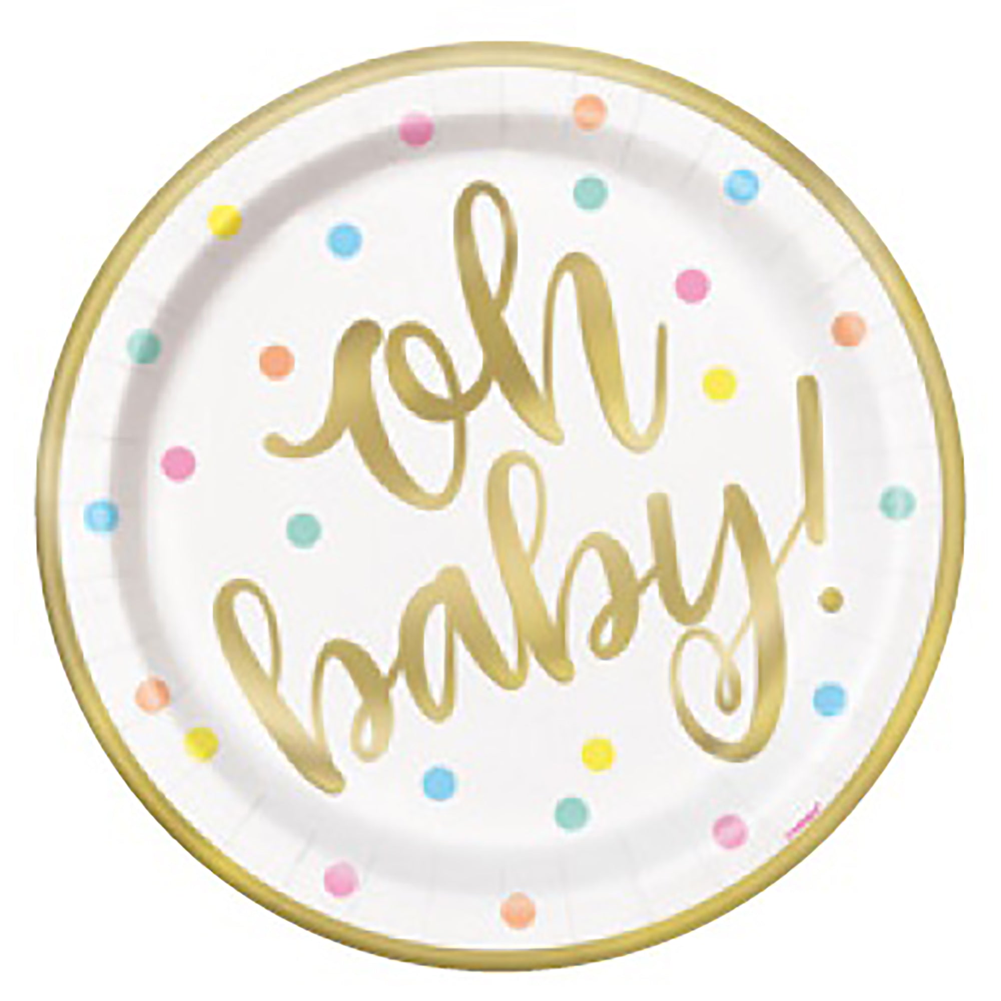 Oh Baby Gold 8 Round Paper Plates 9in