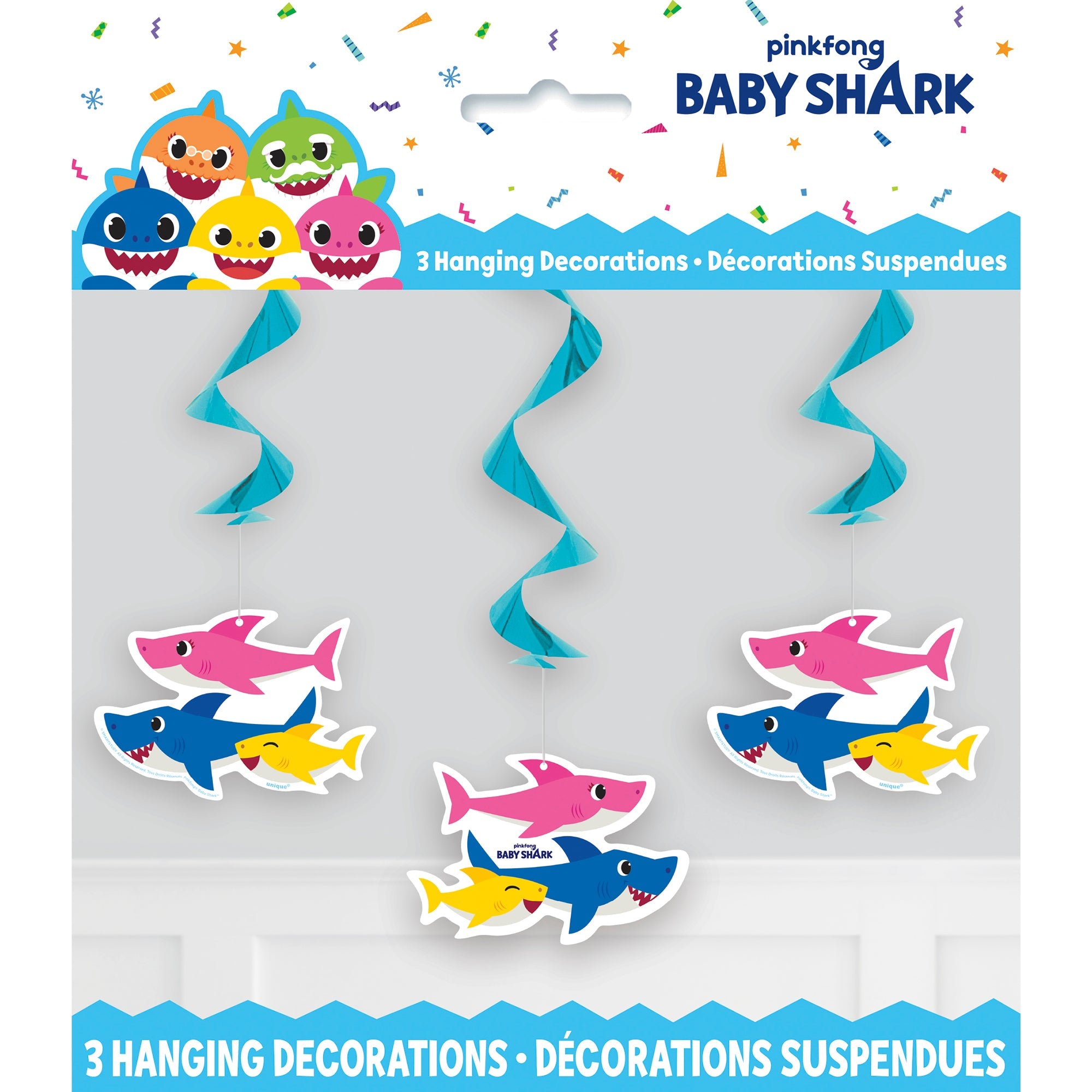 Baby Shark 3 Hanging Swirl Decorations 26in